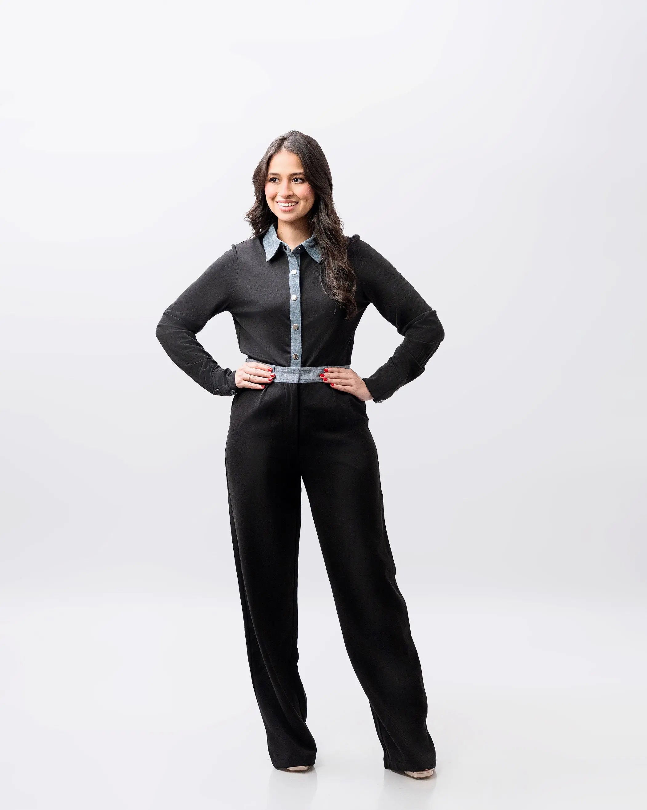 Black Straight-Leg Trousers Fine Modesty  Fine Modesty