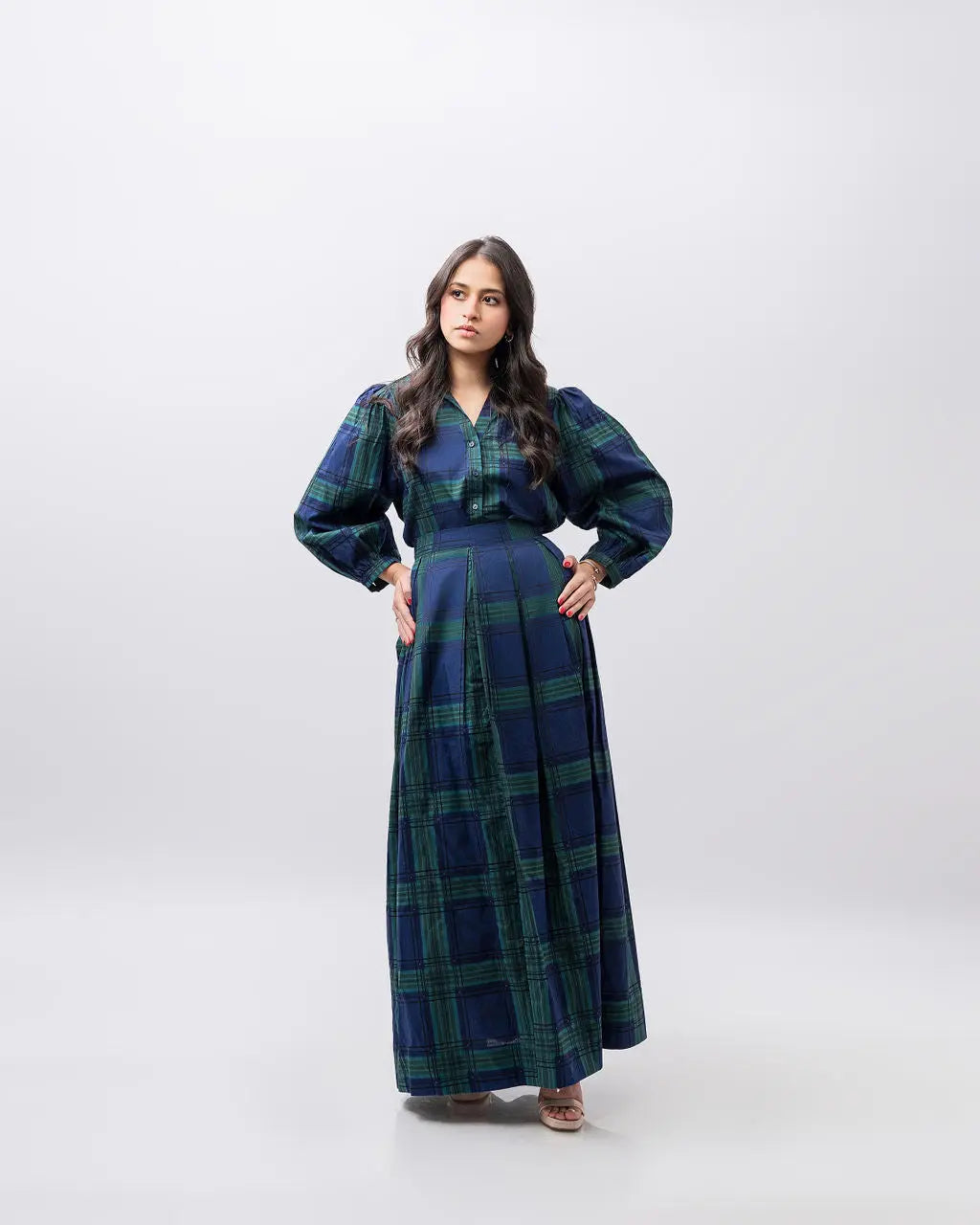 Navy Plaid Blouse & Skirt Set | Fine Modesty Navy Plaid Blouse & Skirt Set | Fine Modesty