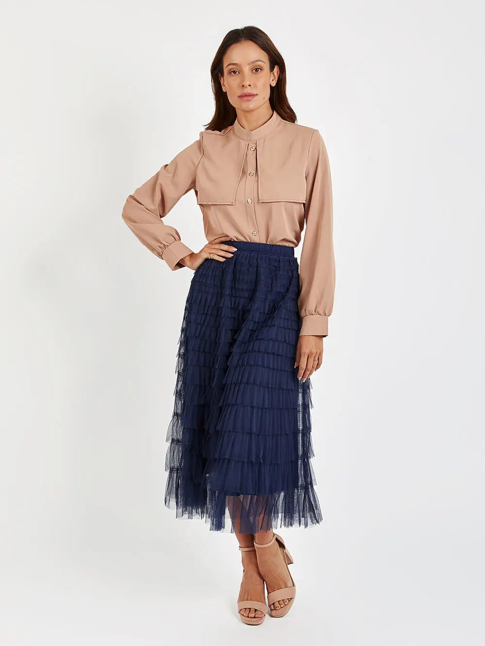 Blush Button-Down Blouse Fine Modesty Fine Modesty