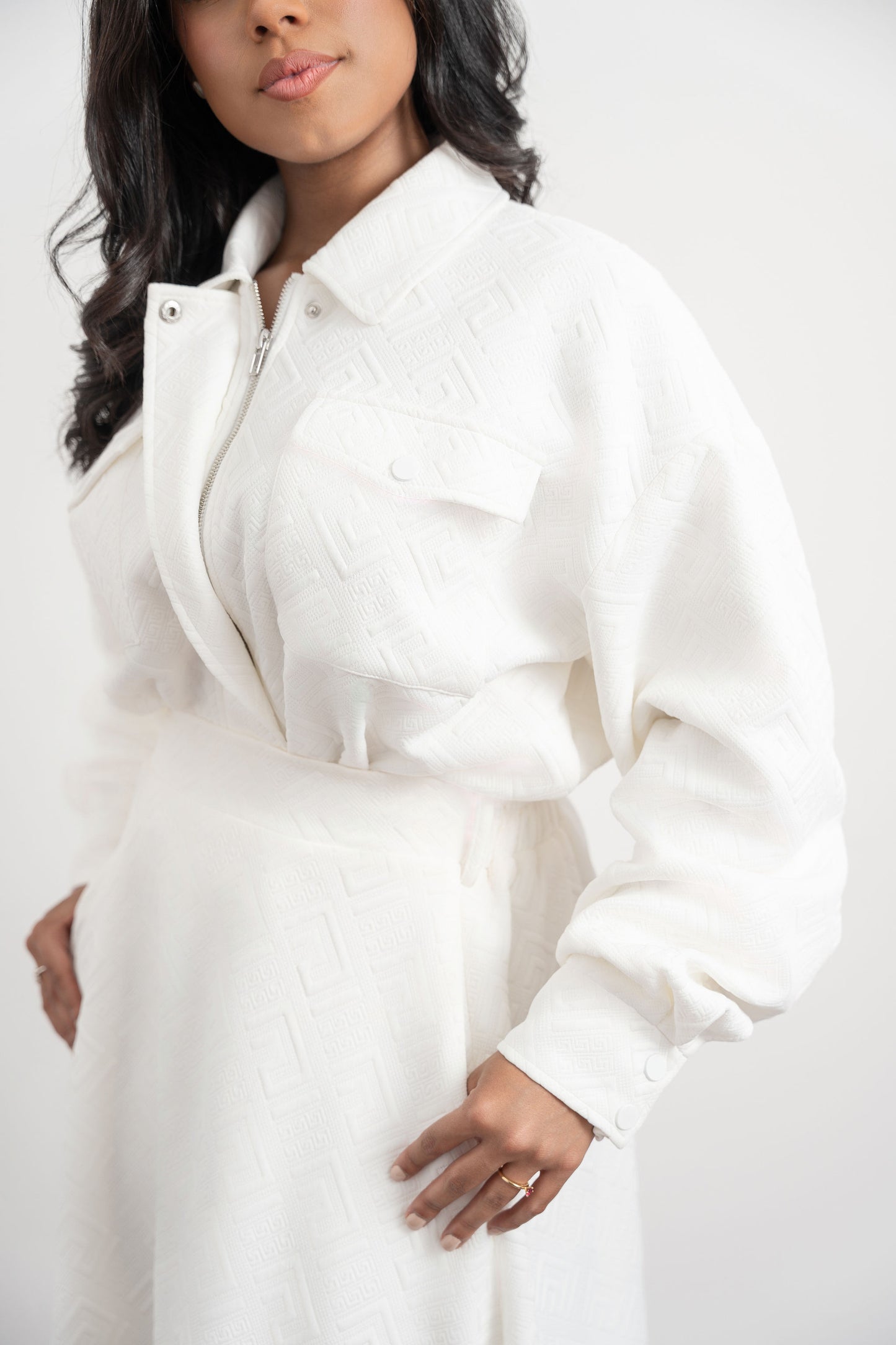 TexturedJacketWitha-lineMidiSkirtSet2