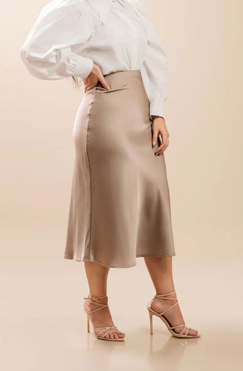 Champagne Satin Midi Skirt Fine Modesty  Fine Modesty