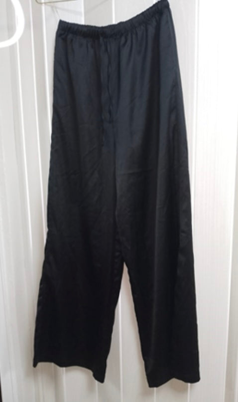 Black Satin Wide-Leg Trousers