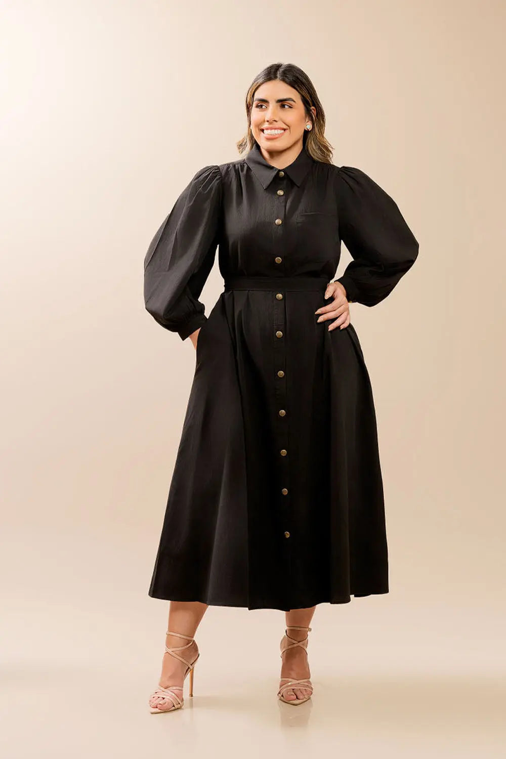 Black Buttoned Midi Dress Fine Modesty  Fine Modesty