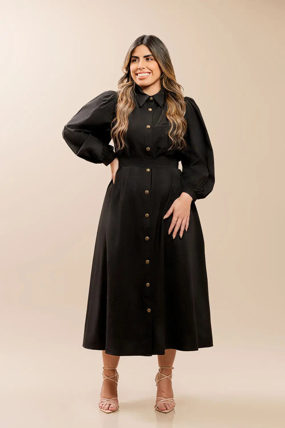 Black Buttoned Midi Dress Fine Modesty  Fine Modesty