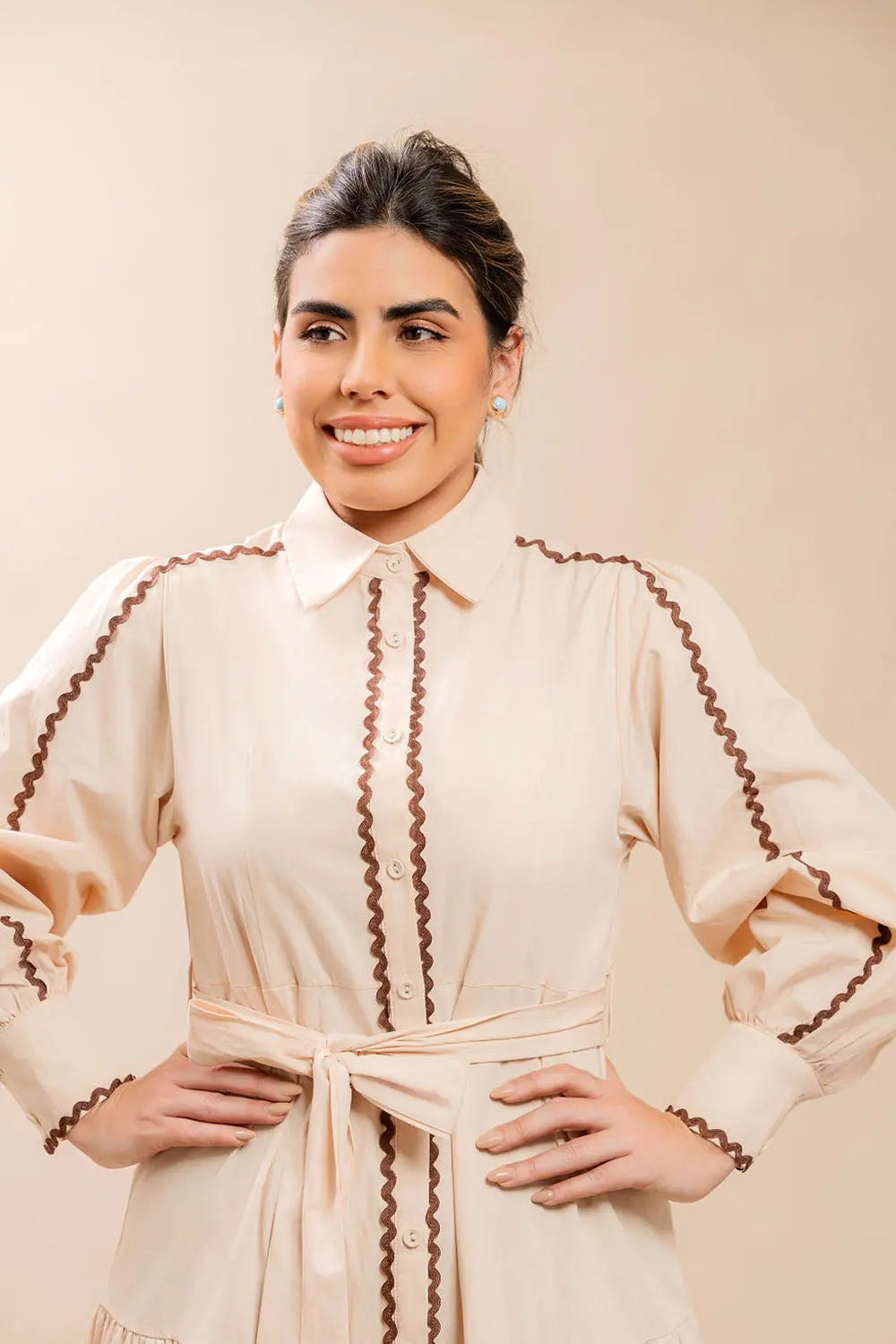 Beige Embroidered Maxi Dress Fine Modesty  Fine Modesty