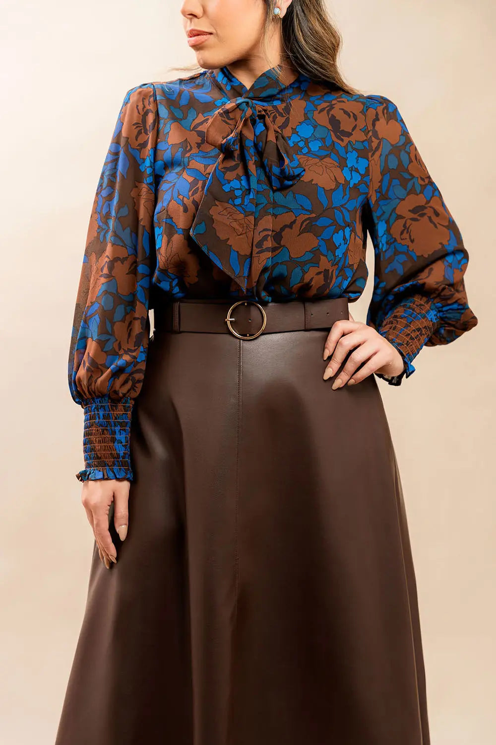 Brown Belted Leather Skirt Fine Modesty  Fine Modesty