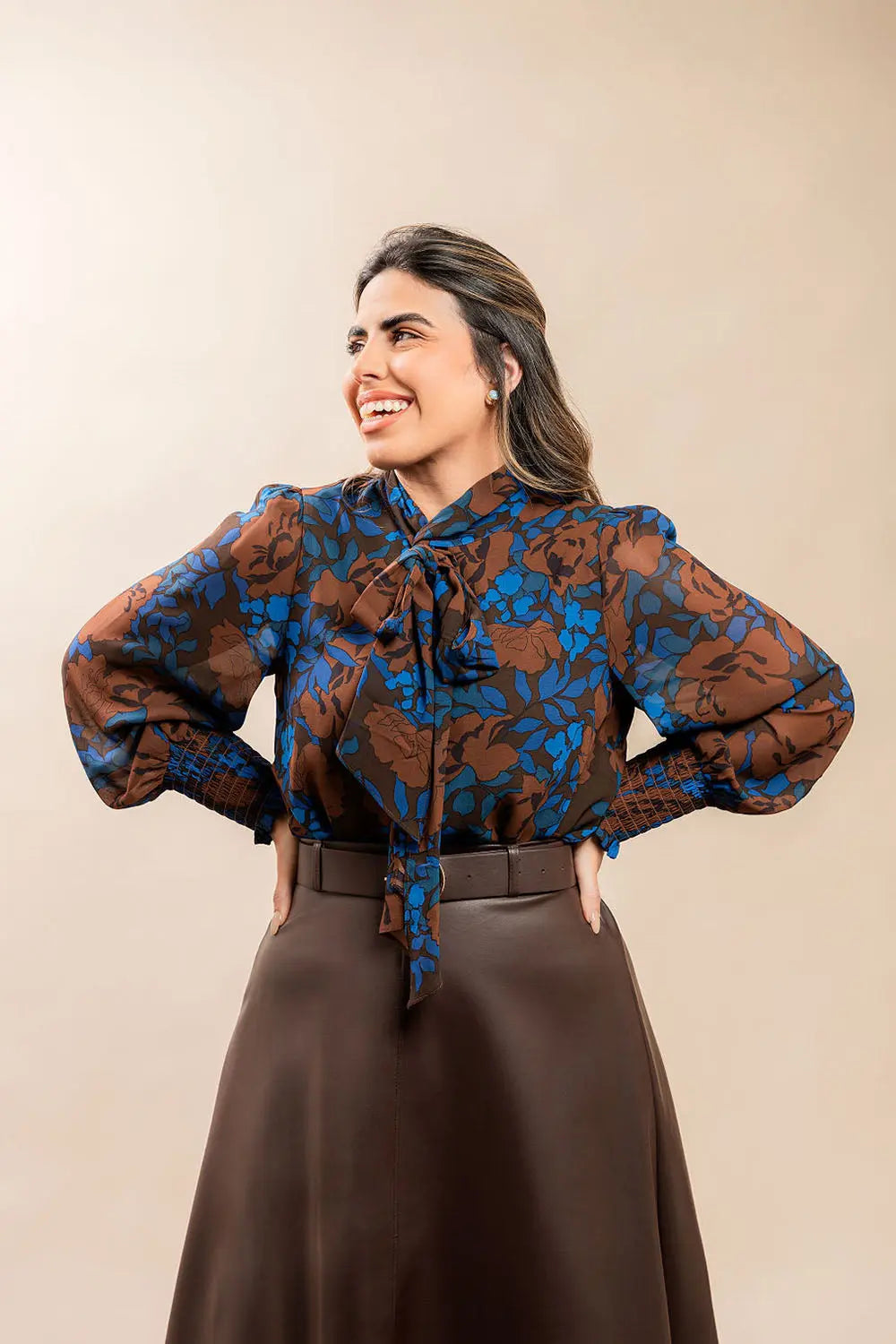 Brown Belted Leather Skirt Fine Modesty  Fine Modesty