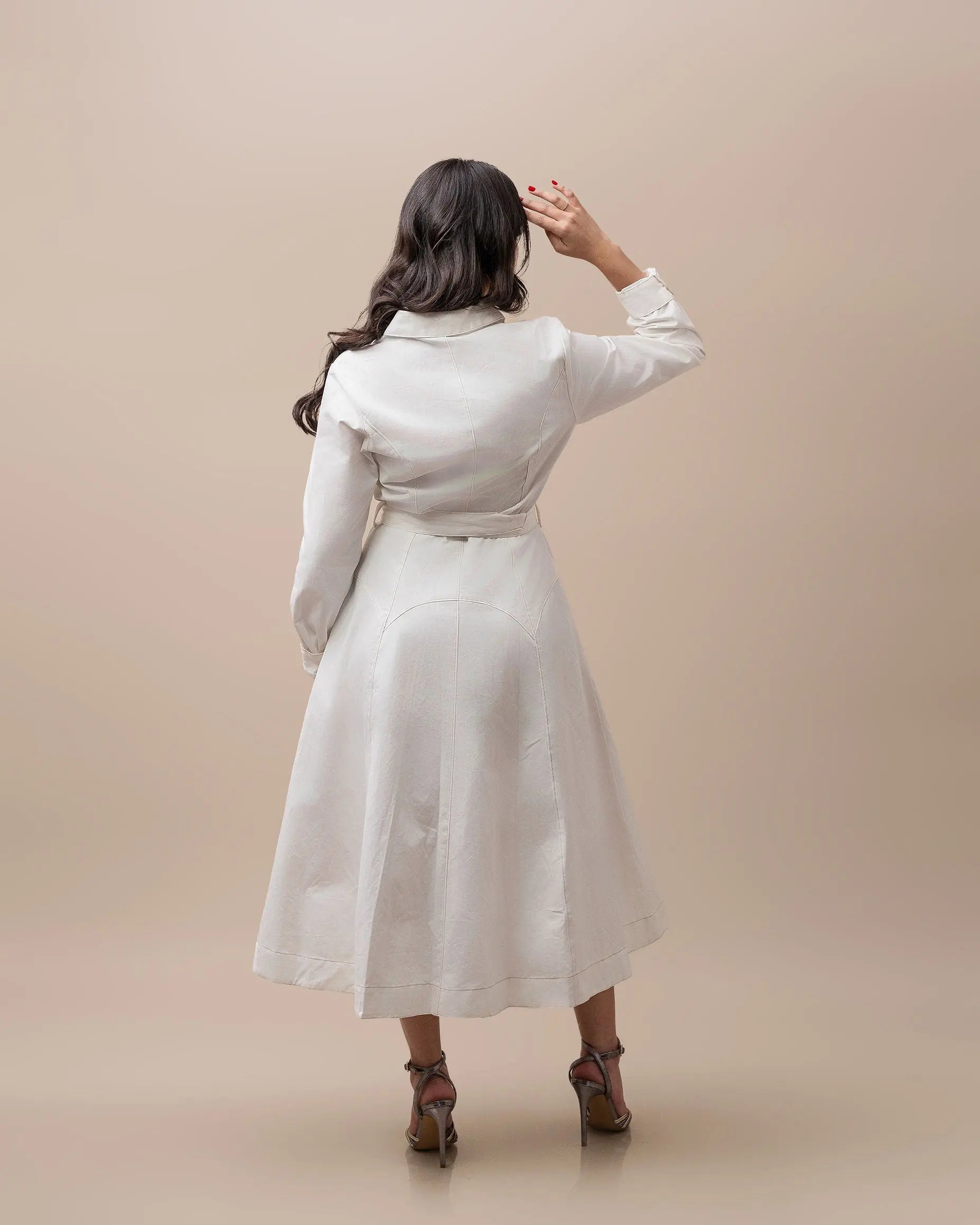 White Belted Shirt Dress Fine Modesty  Fine Modesty
