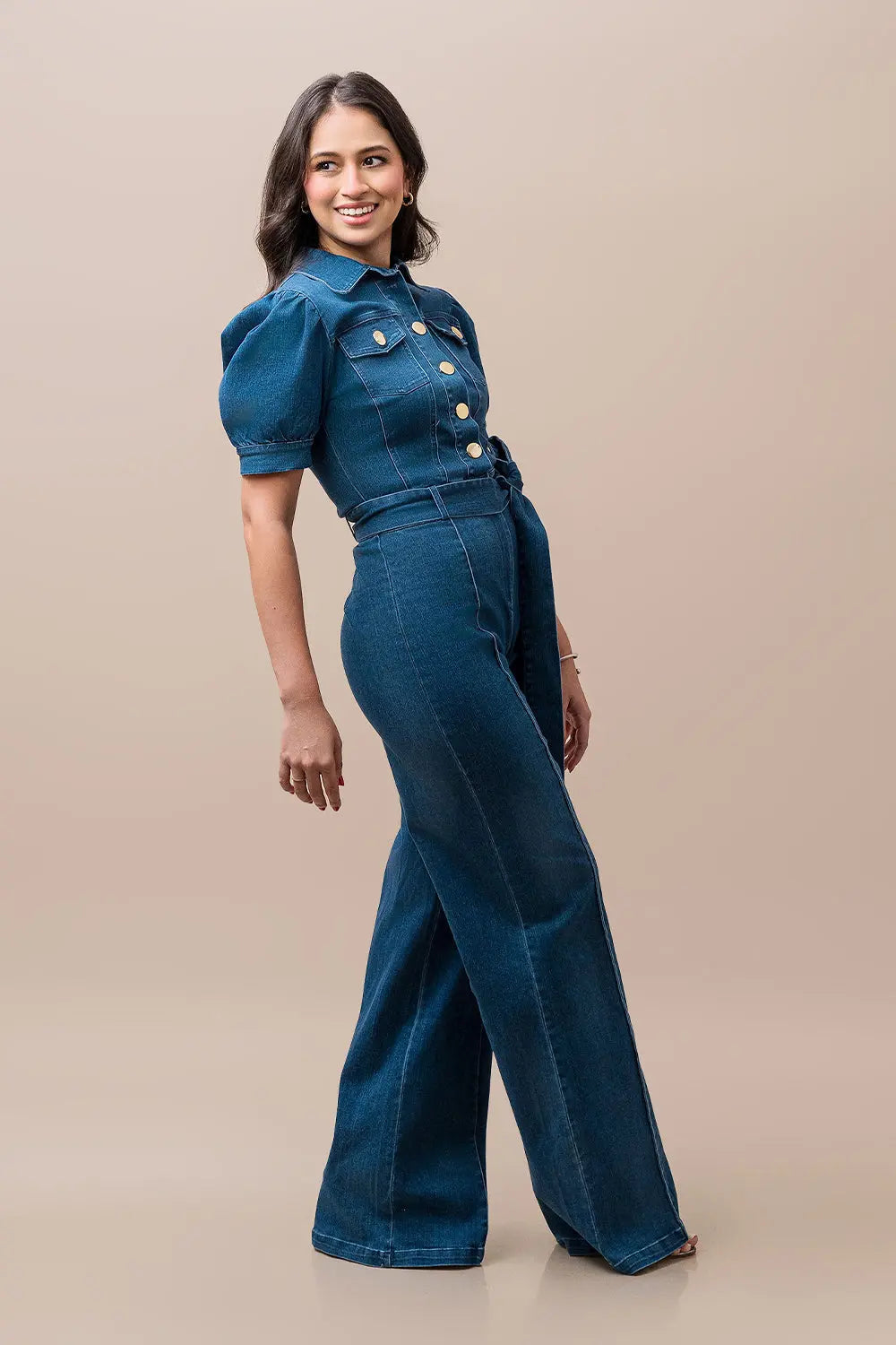 Denim Belted Jumpsuit Fine Modesty  Fine Modesty