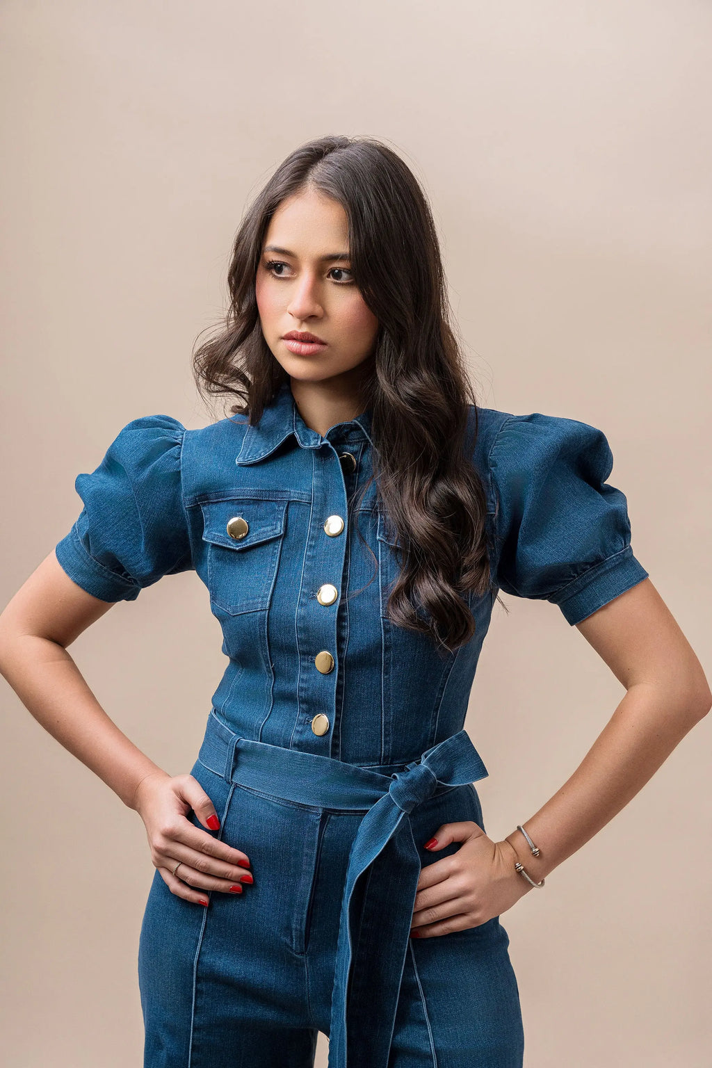 Denim Belted Jumpsuit Fine Modesty  Fine Modesty