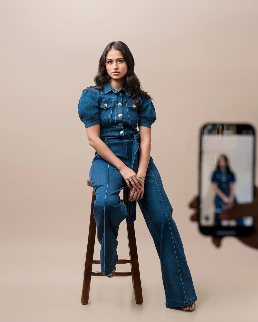 Denim Belted Jumpsuit Fine Modesty  Fine Modesty