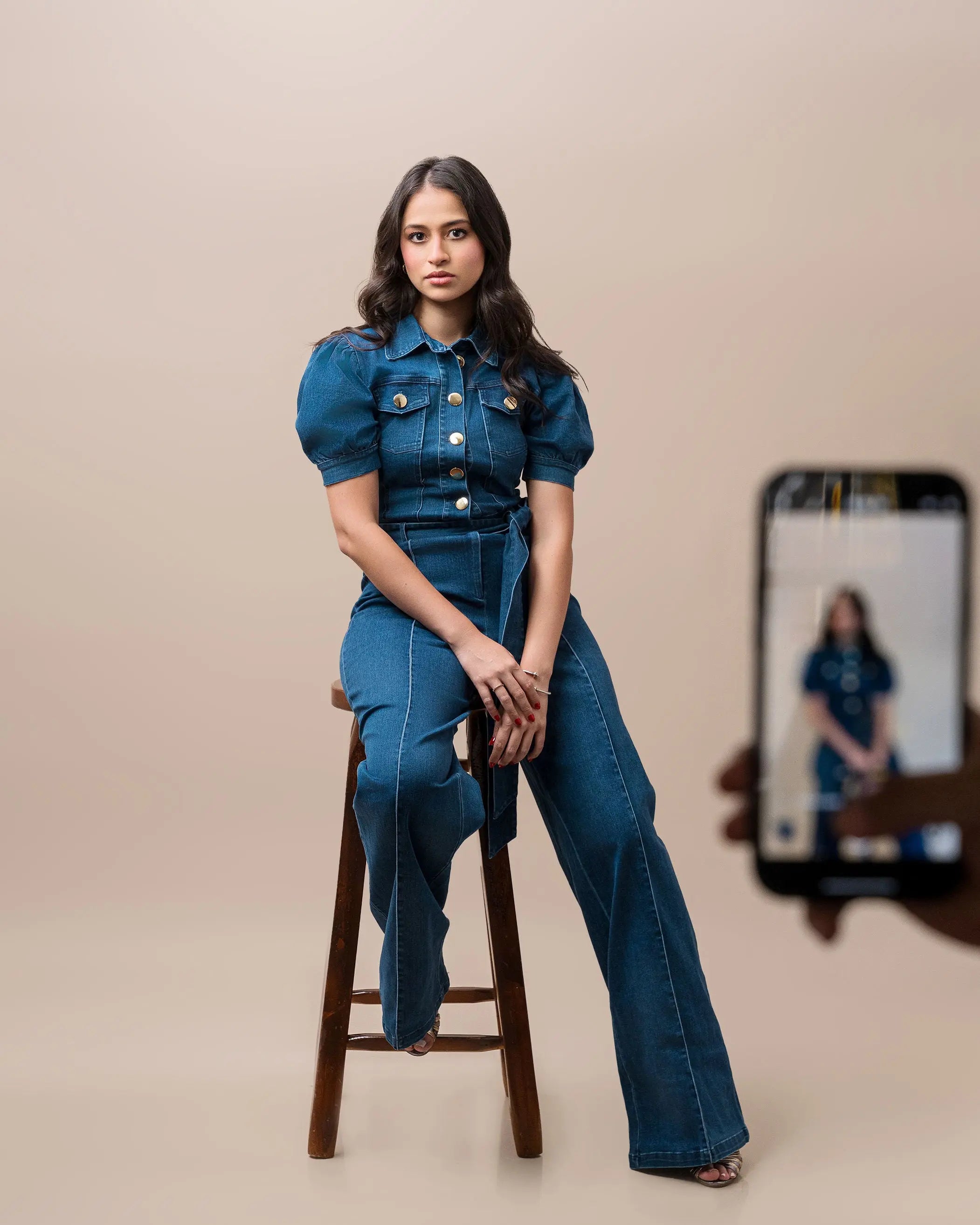 Denim Belted Jumpsuit Fine Modesty  Fine Modesty