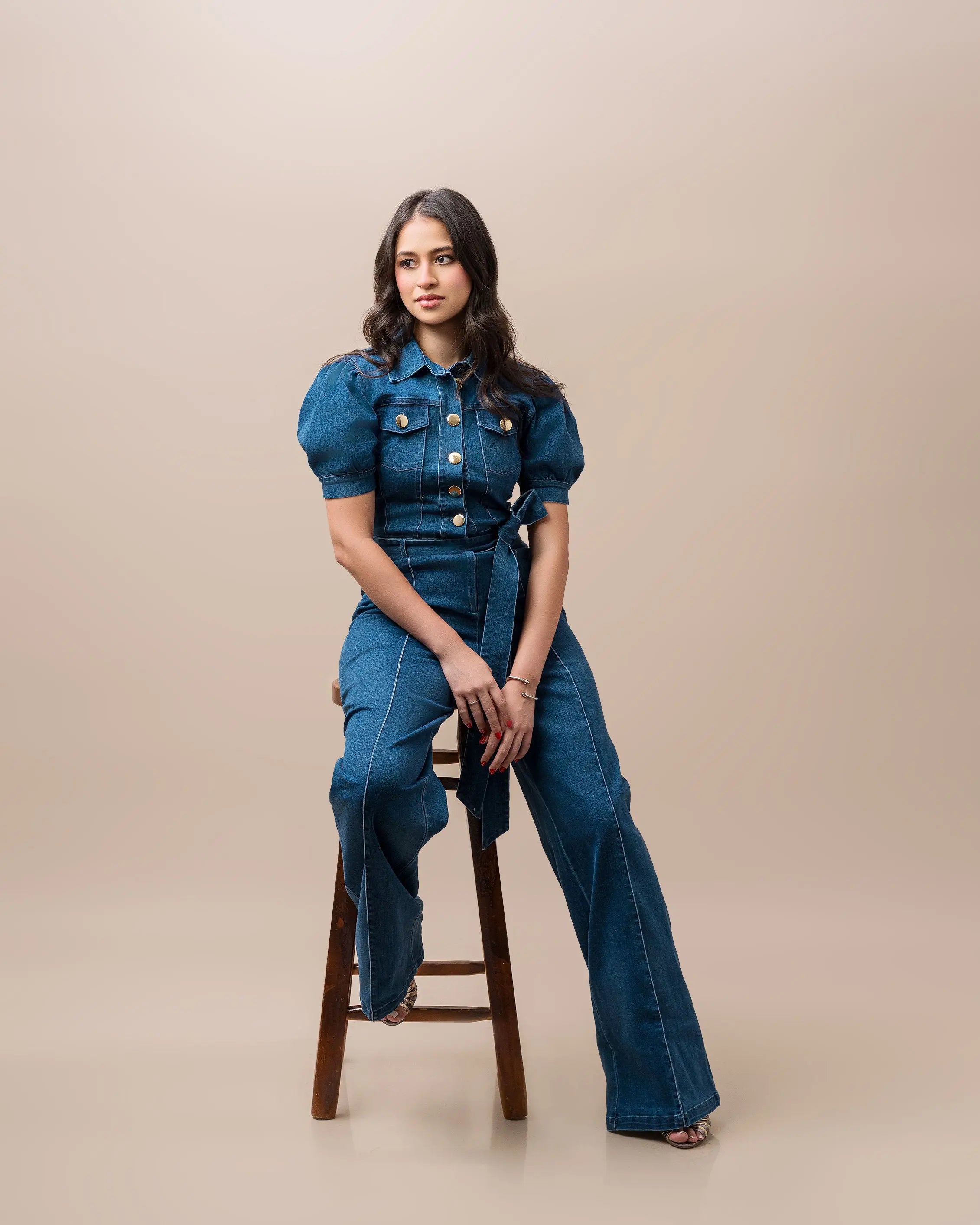 Denim Belted Jumpsuit Fine Modesty  Fine Modesty