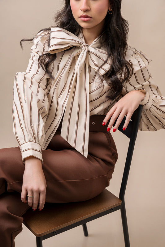 Striped tie blouse