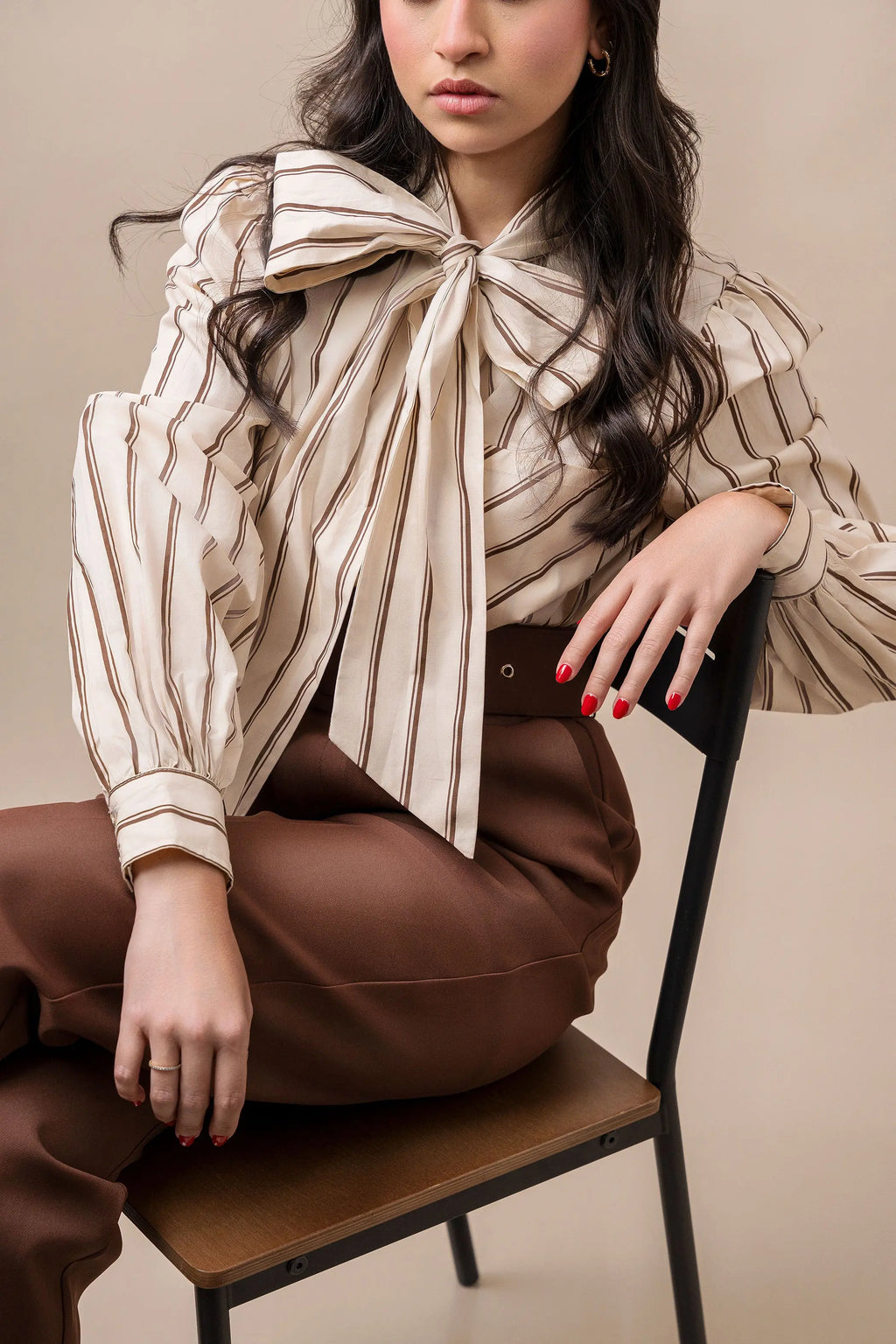 High-Waisted Belted Trousers Fine Modesty  Fine Modesty