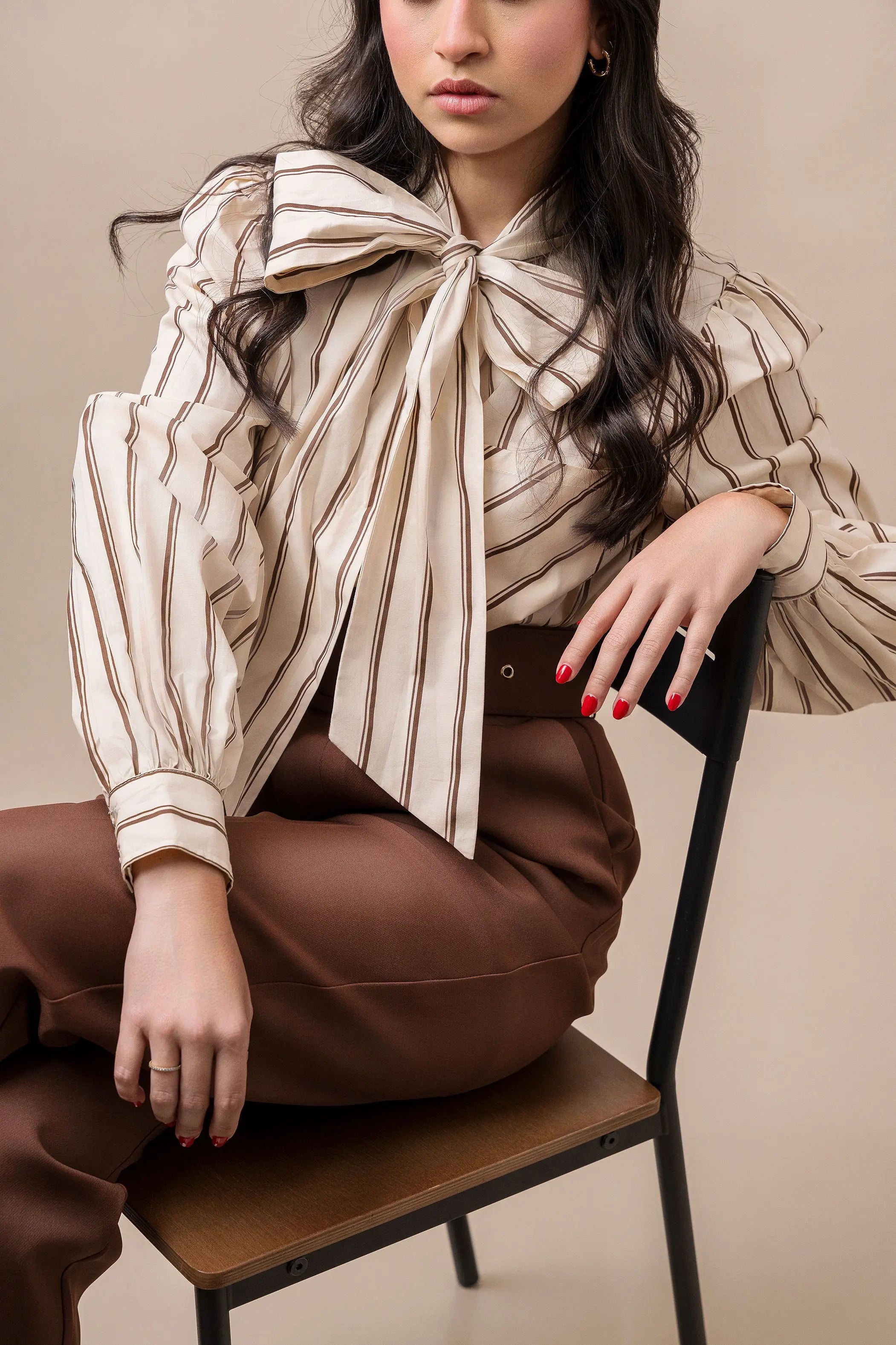 High-Waisted Belted Trousers Fine Modesty  Fine Modesty