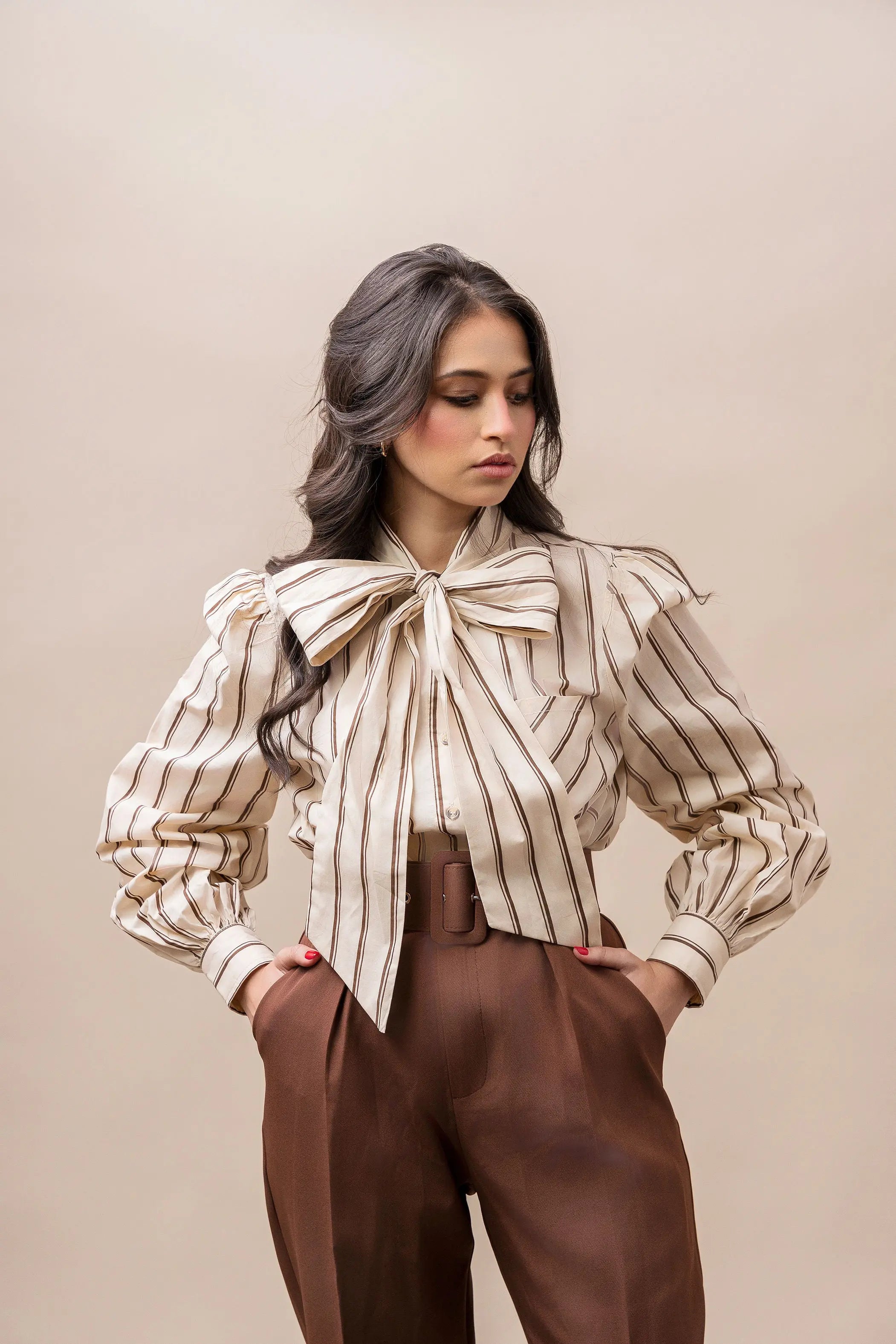 High-Waisted Belted Trousers Fine Modesty  Fine Modesty