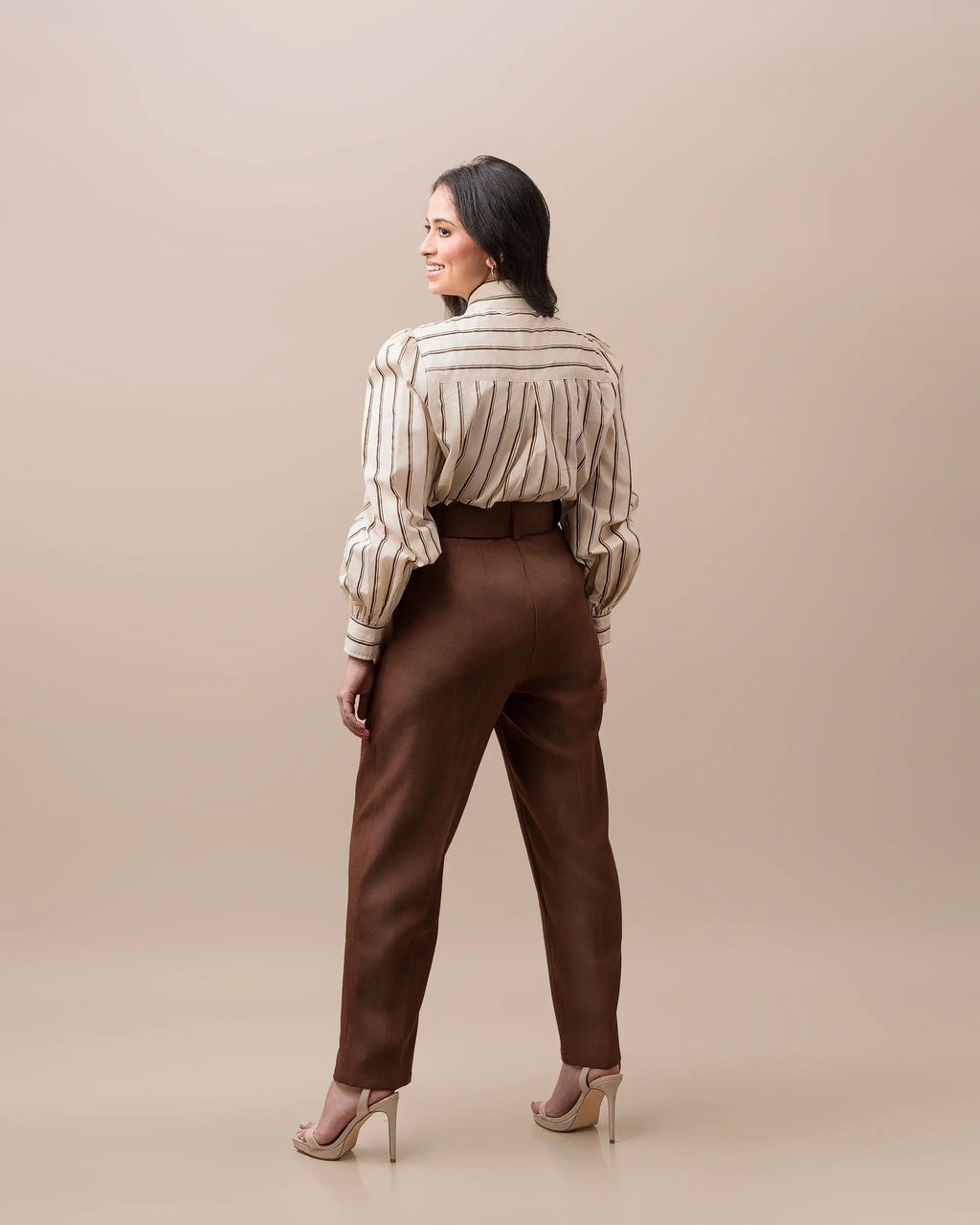 High-Waisted Belted Trousers Fine Modesty  Fine Modesty