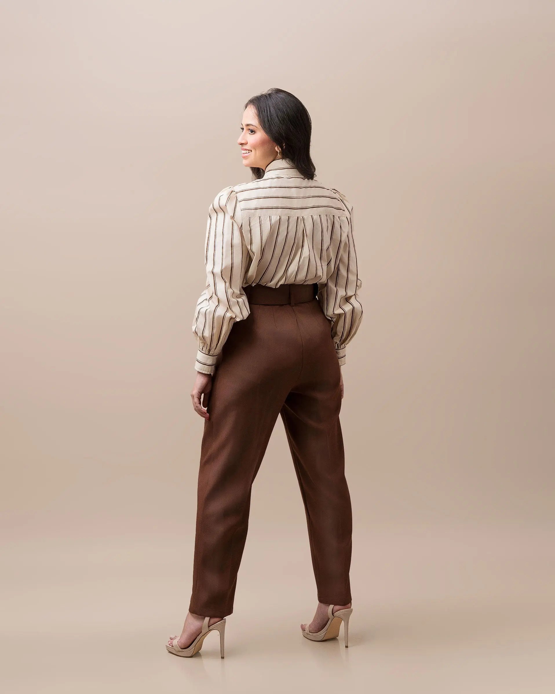 High-Waisted Belted Trousers Fine Modesty  Fine Modesty