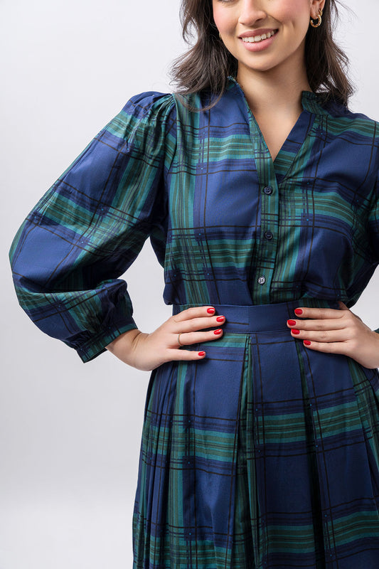 Navy plaid blouse