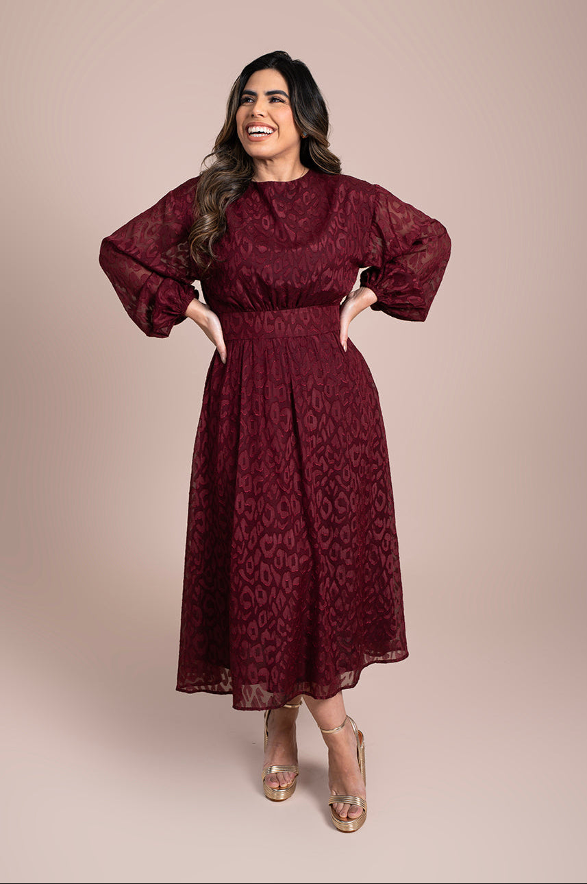 Burgundy Bow-Tie Midi Dress