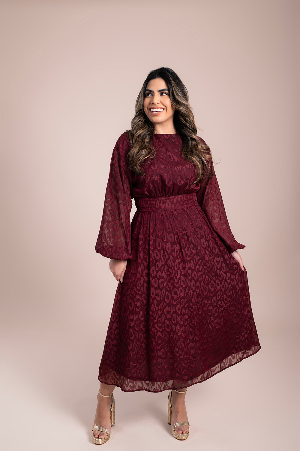 Burgundy Bow-Tie Midi Dress