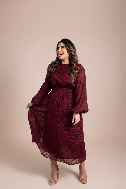 Burgundy Bow-Tie Midi Dress