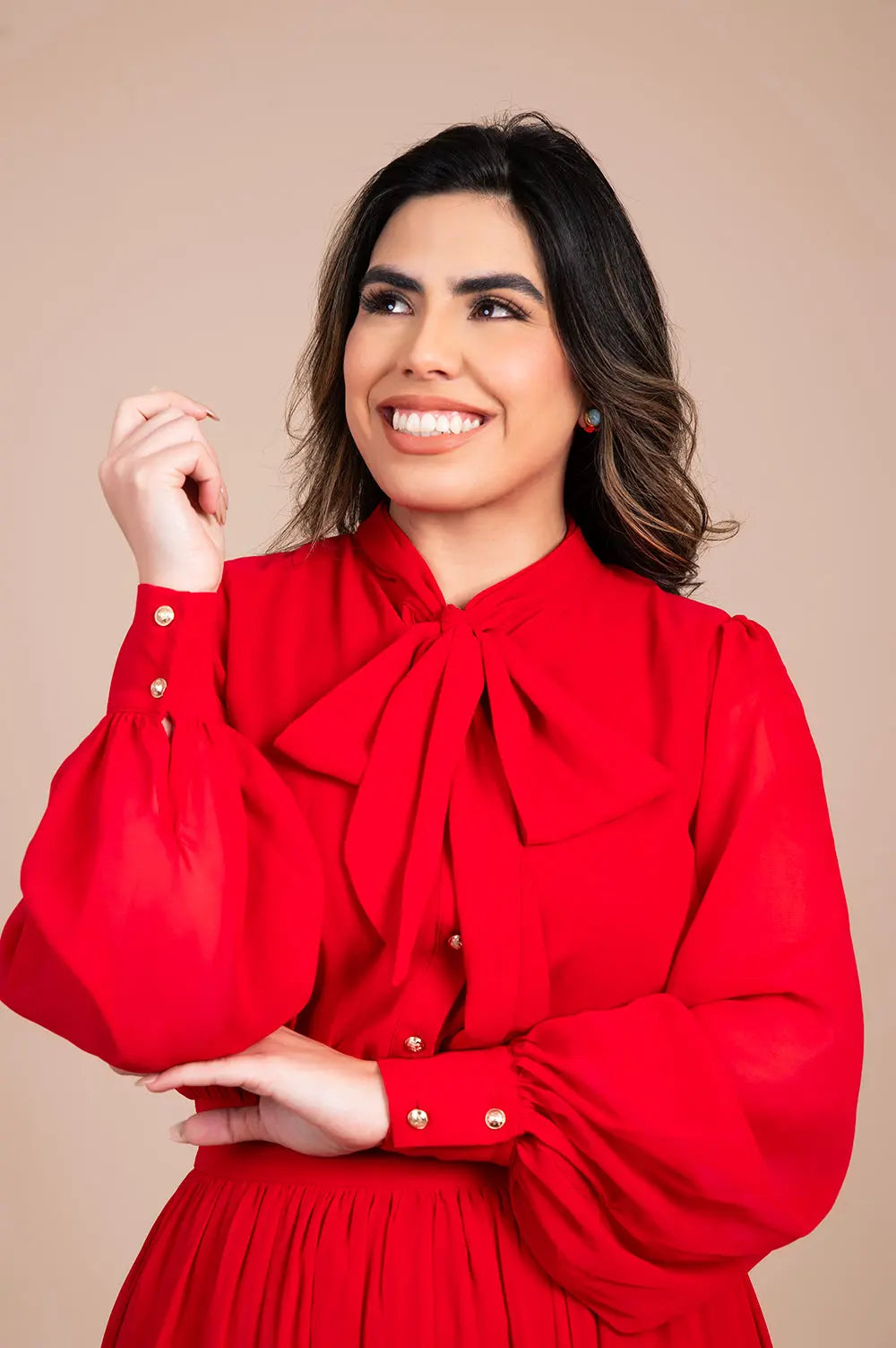 Red Bow-Tie Midi Dress Fine Modesty  Fine Modesty