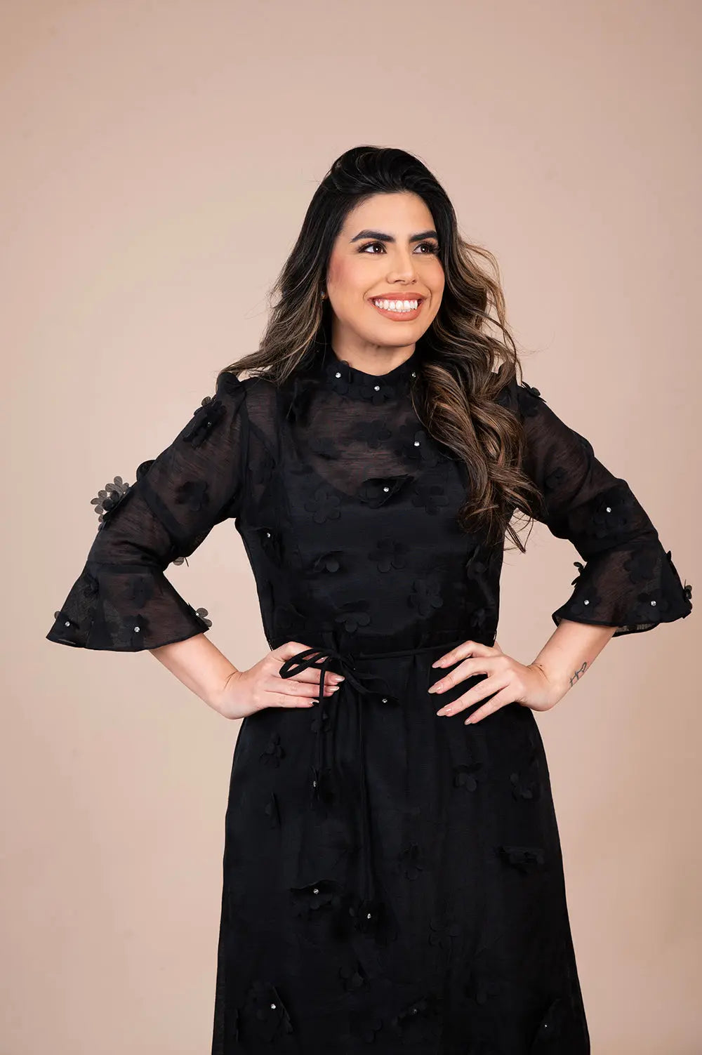 Embroidered Black Midi Dress Fine Modesty  Fine Modesty
