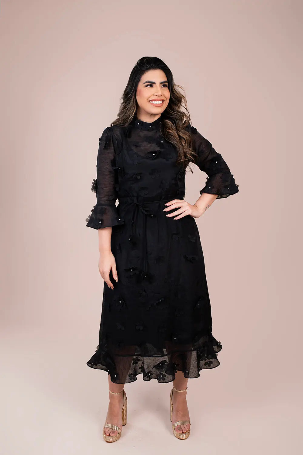 Embroidered Black Midi Dress Fine Modesty  Fine Modesty