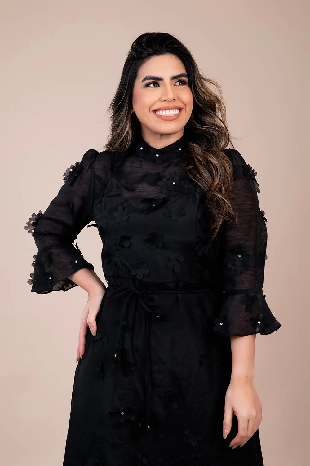 Embroidered Black Midi Dress Fine Modesty  Fine Modesty