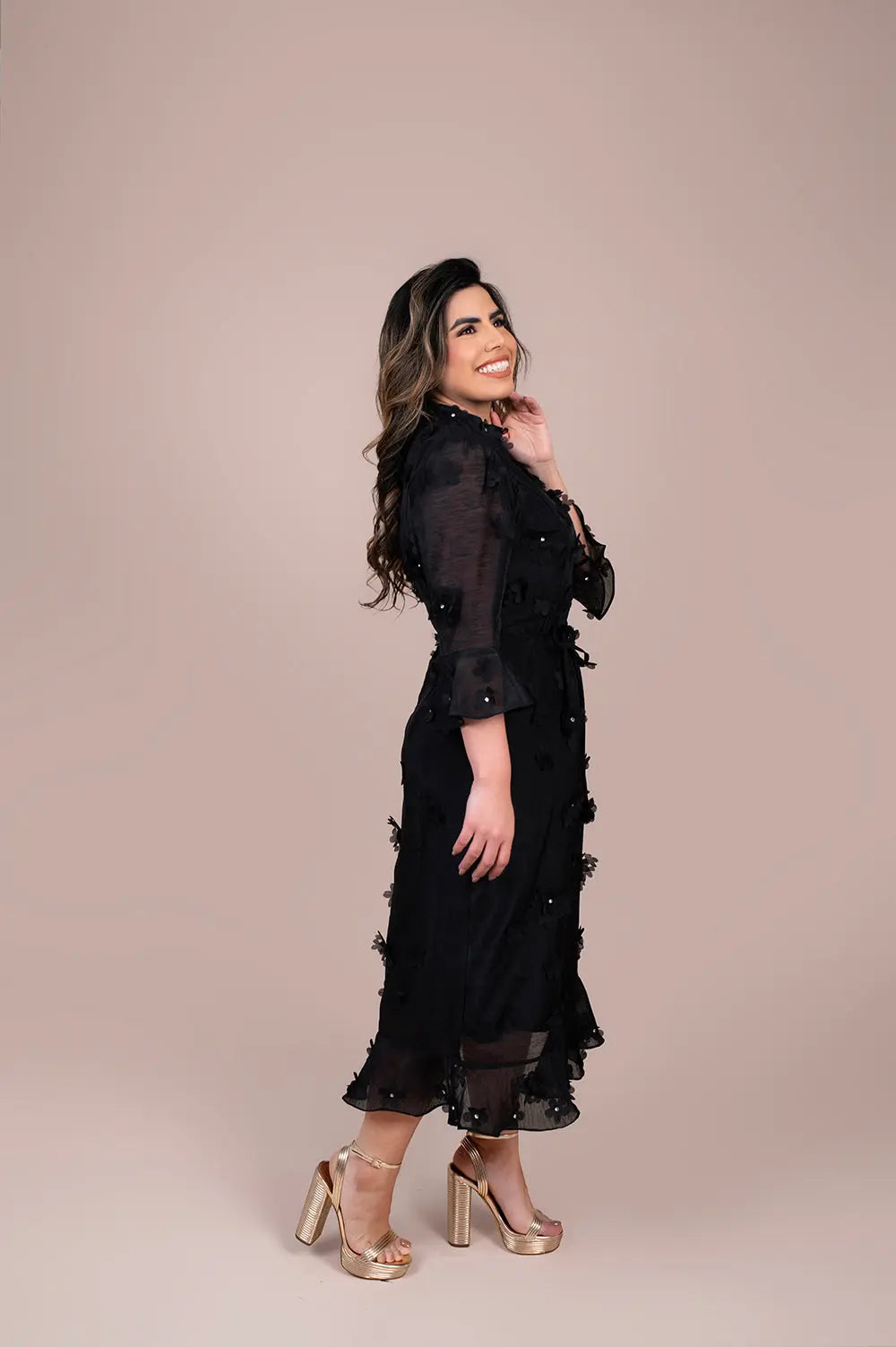 Embroidered Black Midi Dress Fine Modesty  Fine Modesty