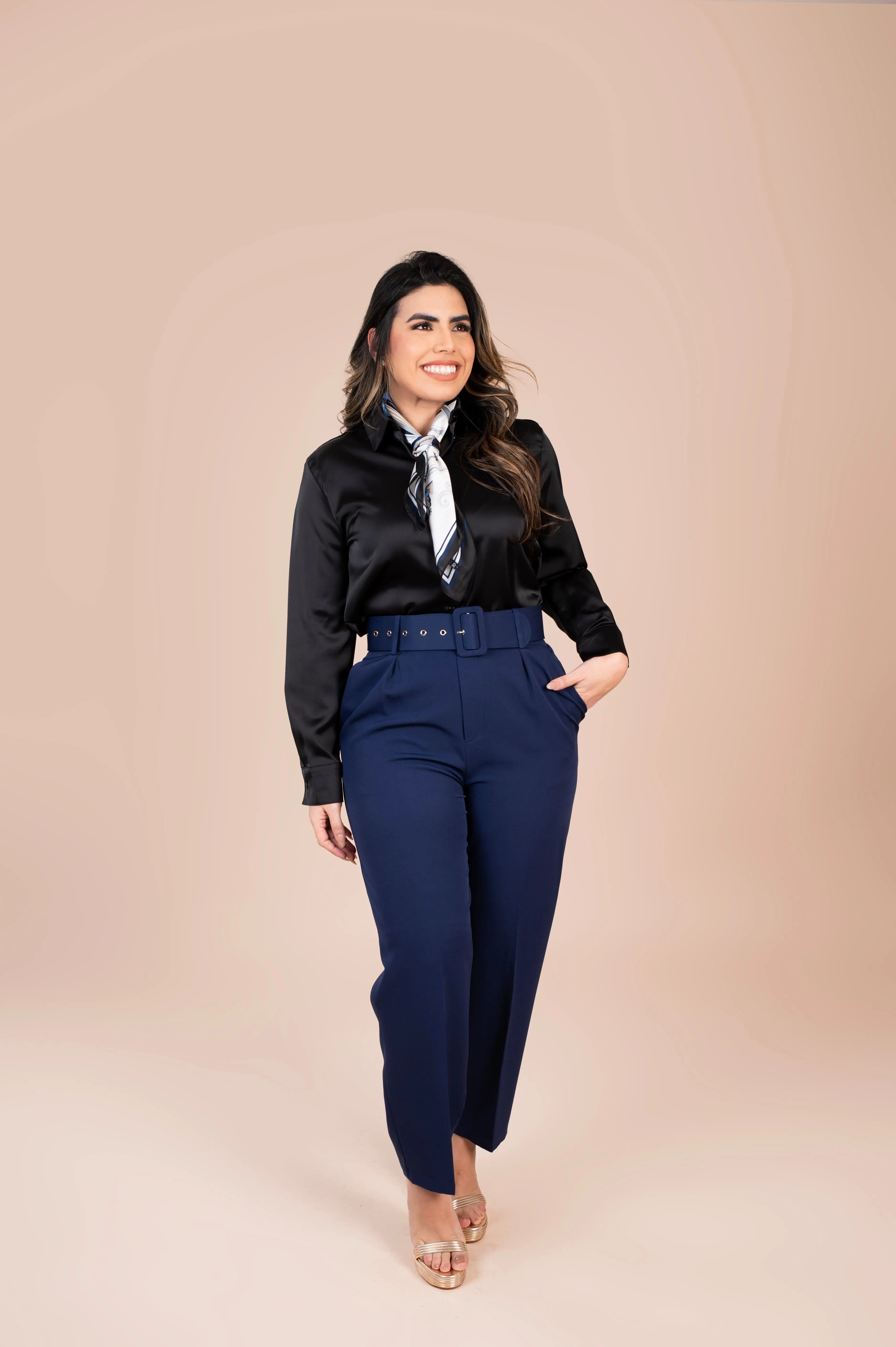 Classic Black Button-Up Blouse Fine Modesty  Fine Modesty
