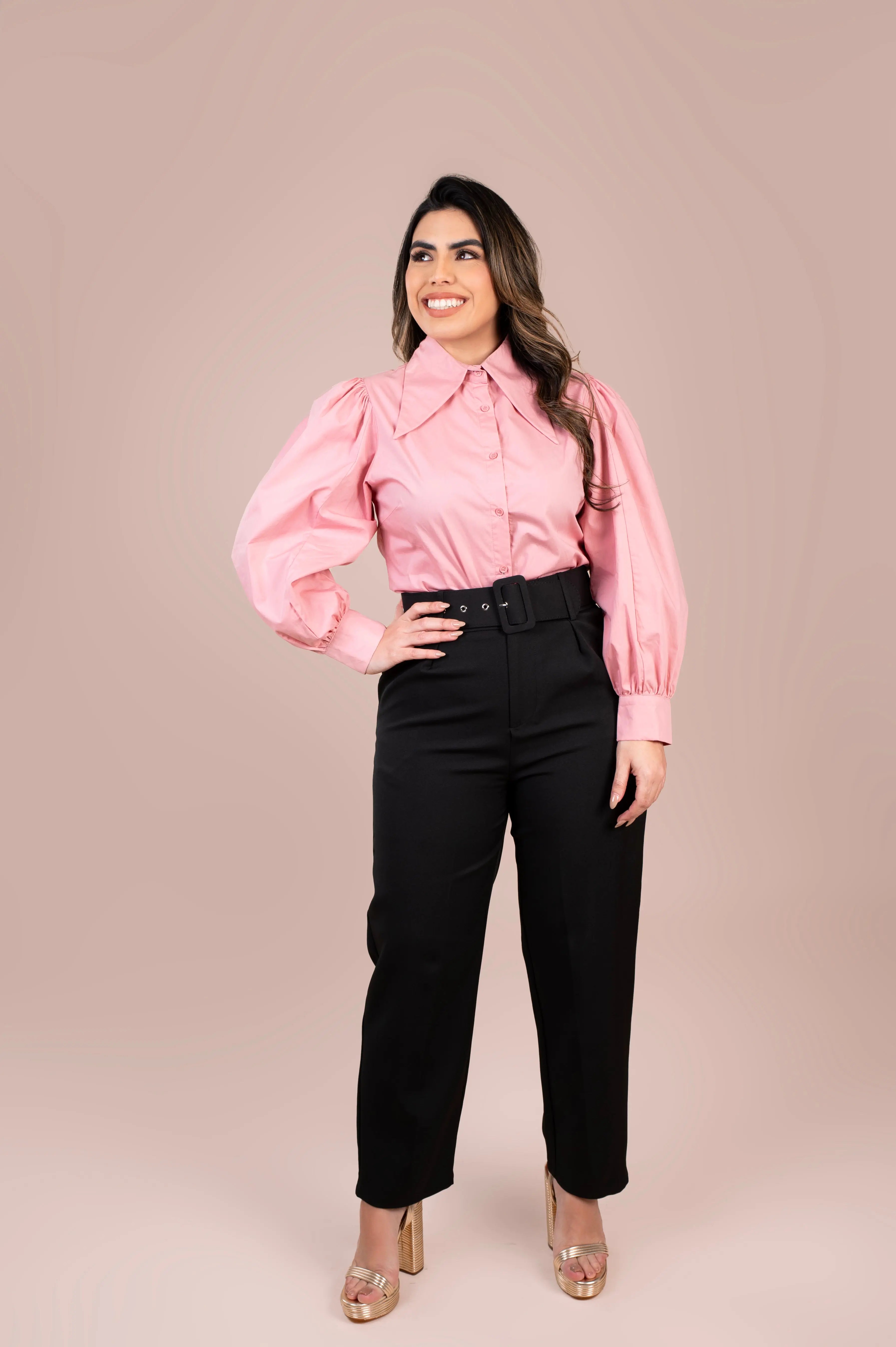 Black Belted Trousers with Darts Fine Modesty  Fine Modesty