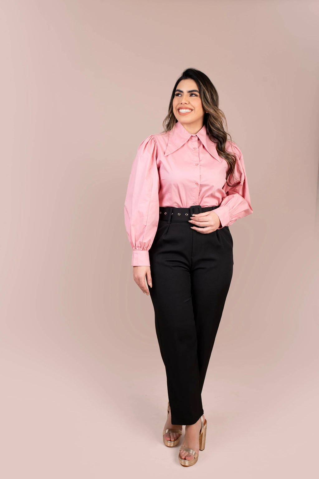 Black Belted Trousers with Darts Fine Modesty  Fine Modesty