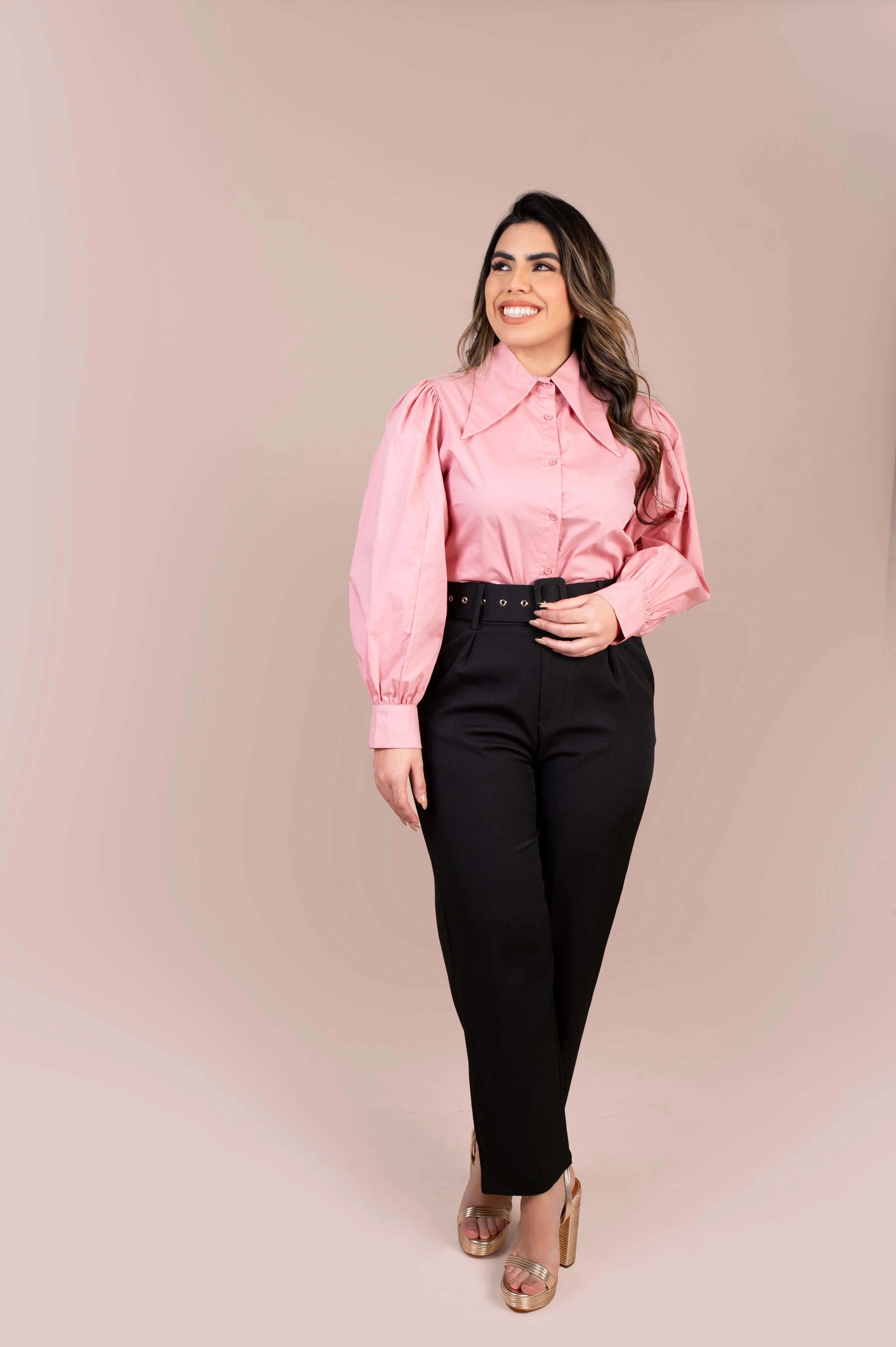 Black Belted Trousers with Darts Fine Modesty  Fine Modesty