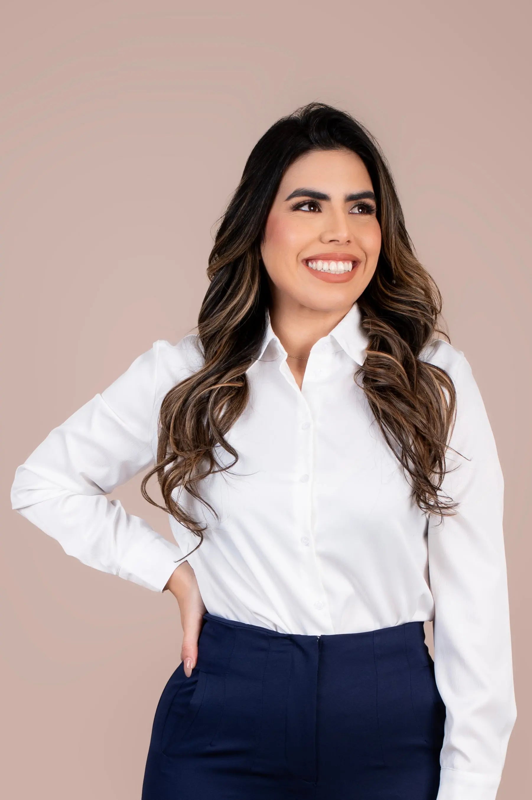 Classic White Button-Up Blouse Fine Modesty  Fine Modesty