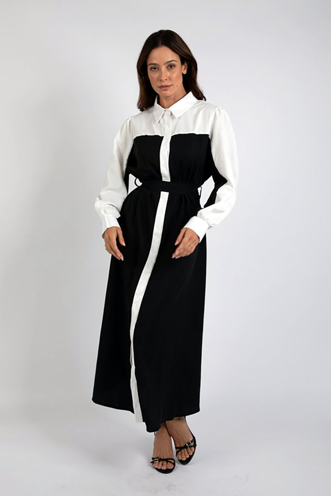 Monochrome Button-Down Dress