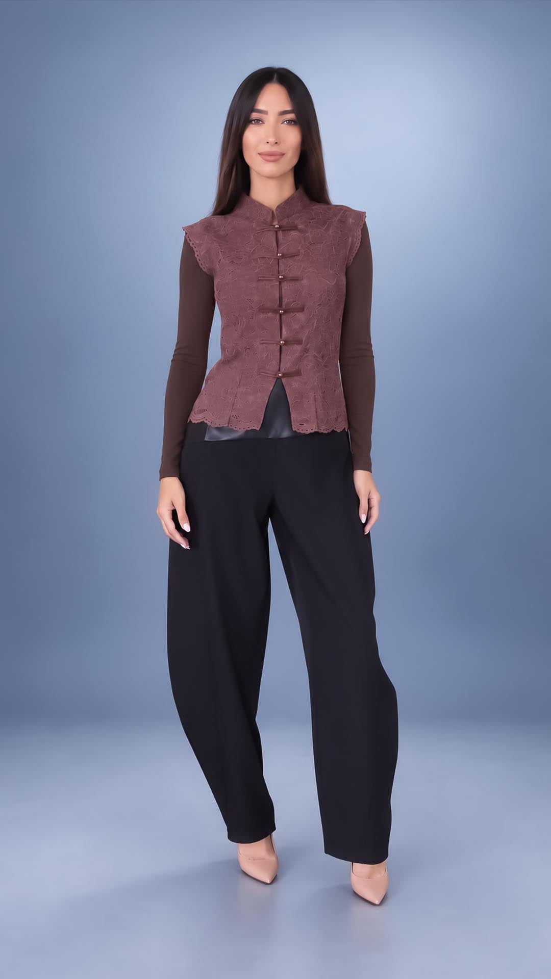 Heritage Lace Mandarin Top - Marrón 3