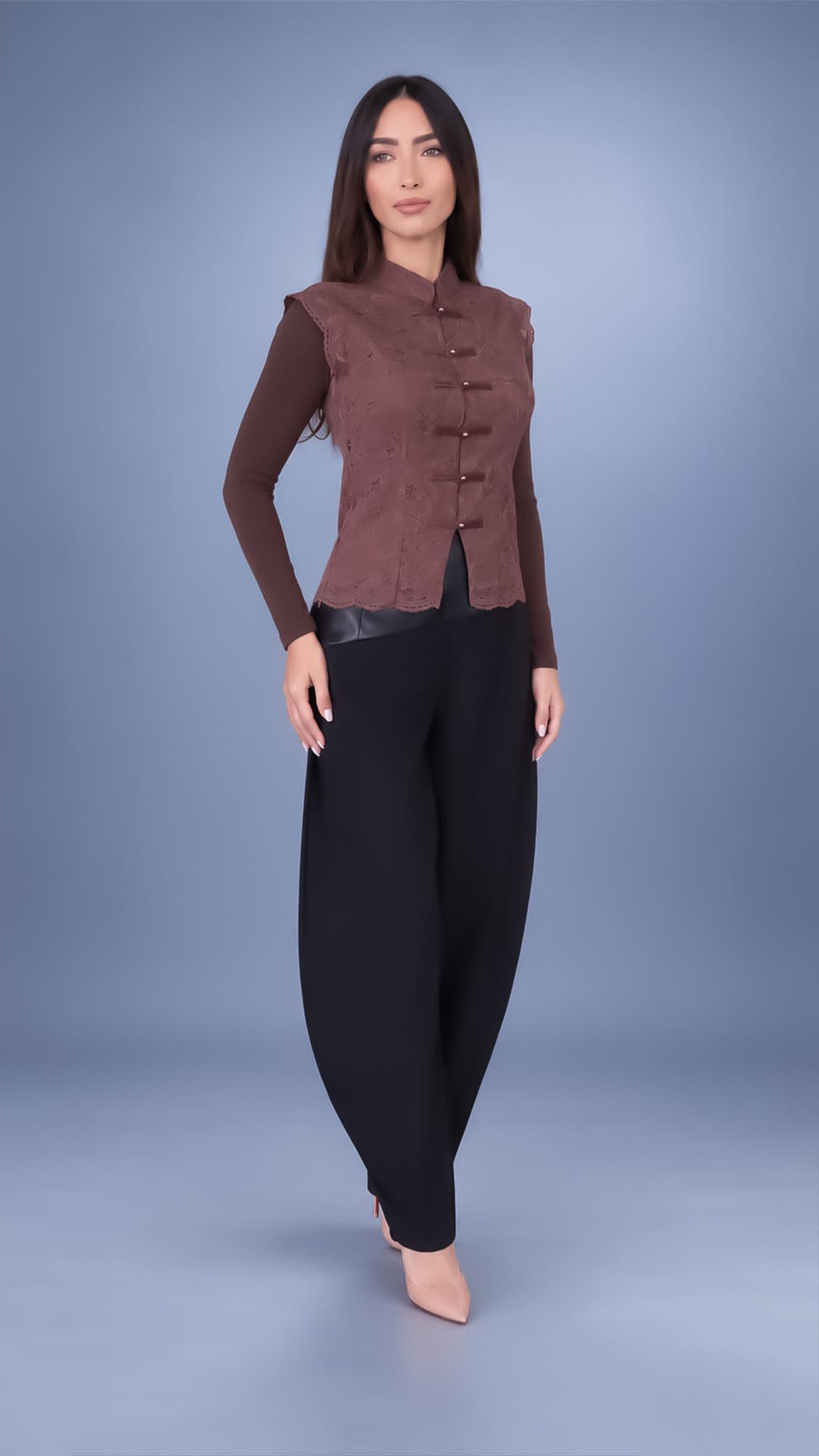 Heritage Lace Mandarin Top - Marrón 4