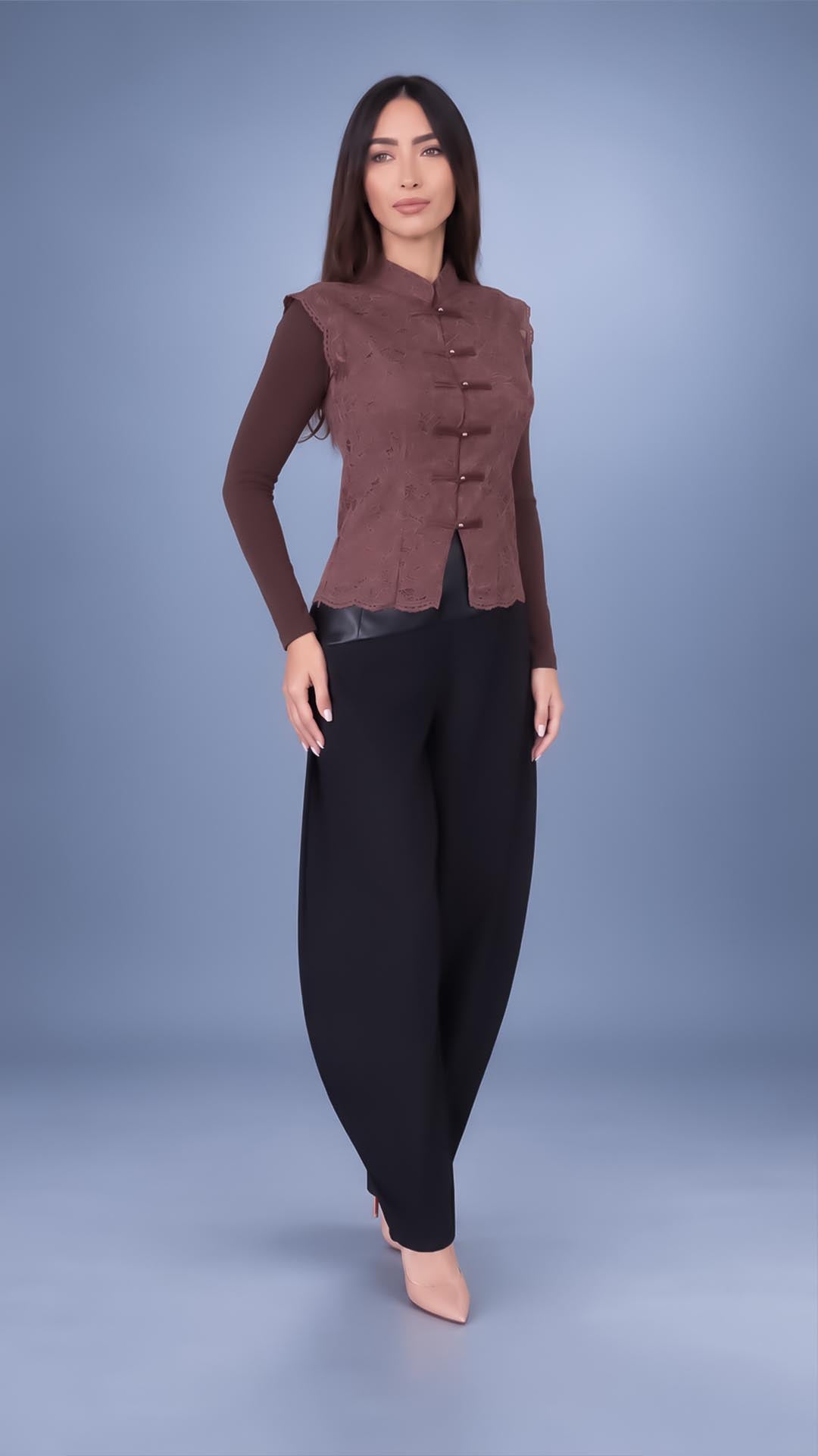 Heritage Lace Mandarin Top - Marrón 4
