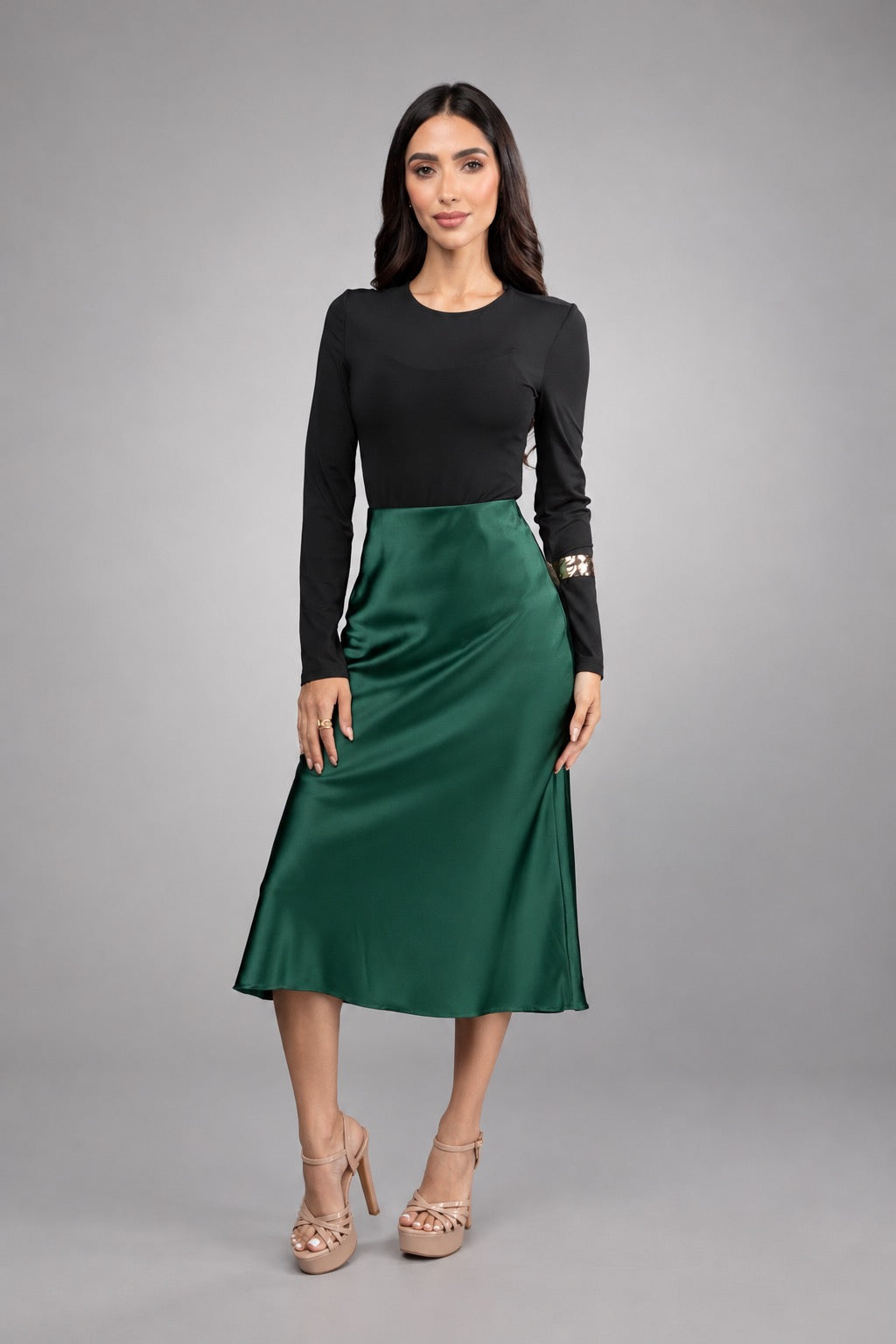 Hope Satin Midi Skirt - Verde 2
