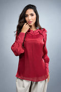 Radiant Ruffle Neck Bow Blouse - Borgoña 1
