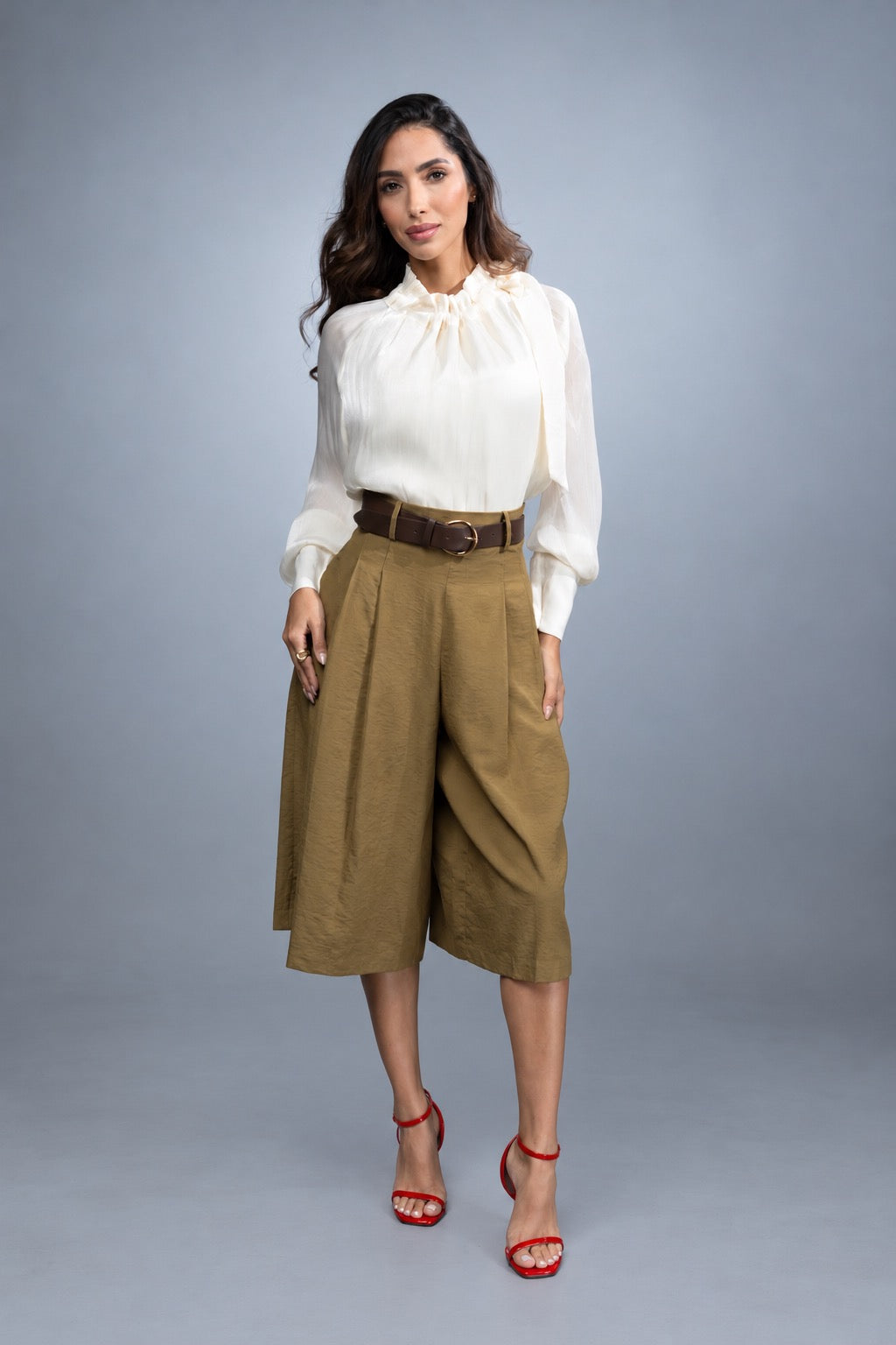 Radiant Ruffle Neck Bow Blouse - champan 1