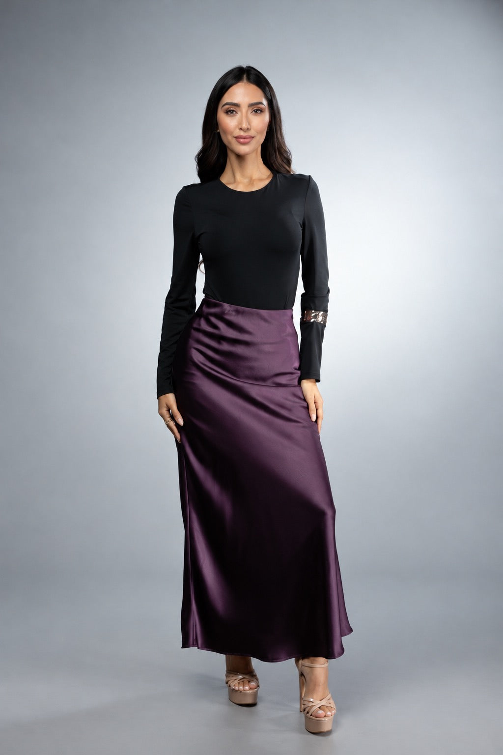 Regal Satin Midi Skirt - Ciruela 2