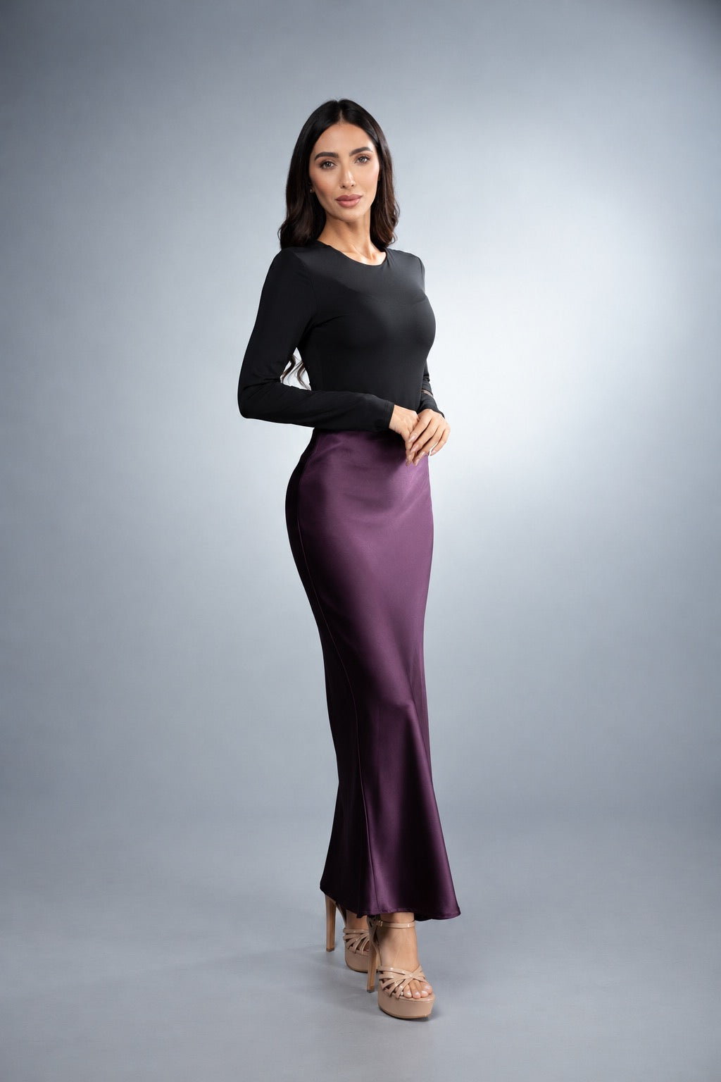 Regal Satin Midi Skirt - Ciruela 4