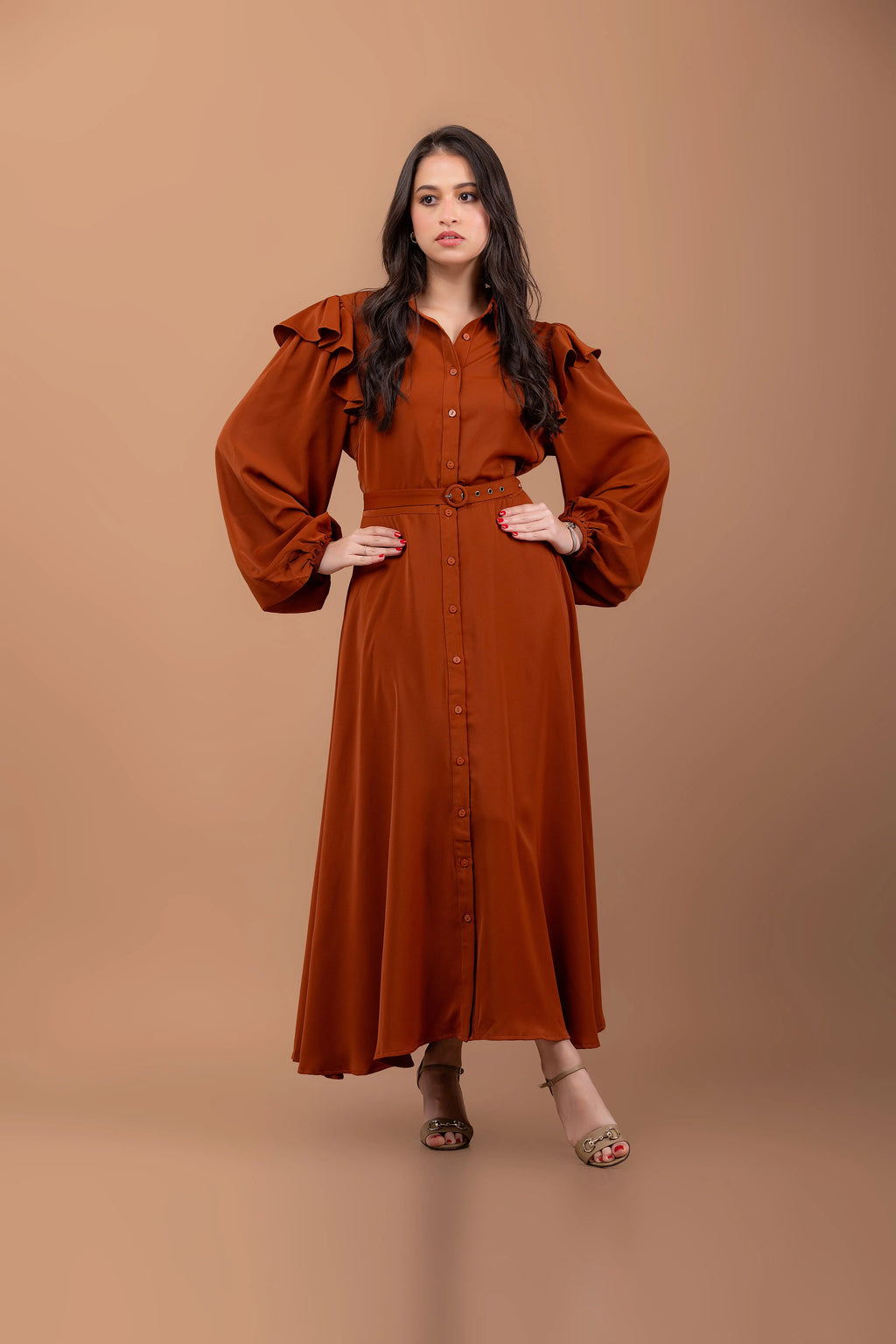 Rust Button Down Maxi Dress Fine Modesty  Fine Modesty