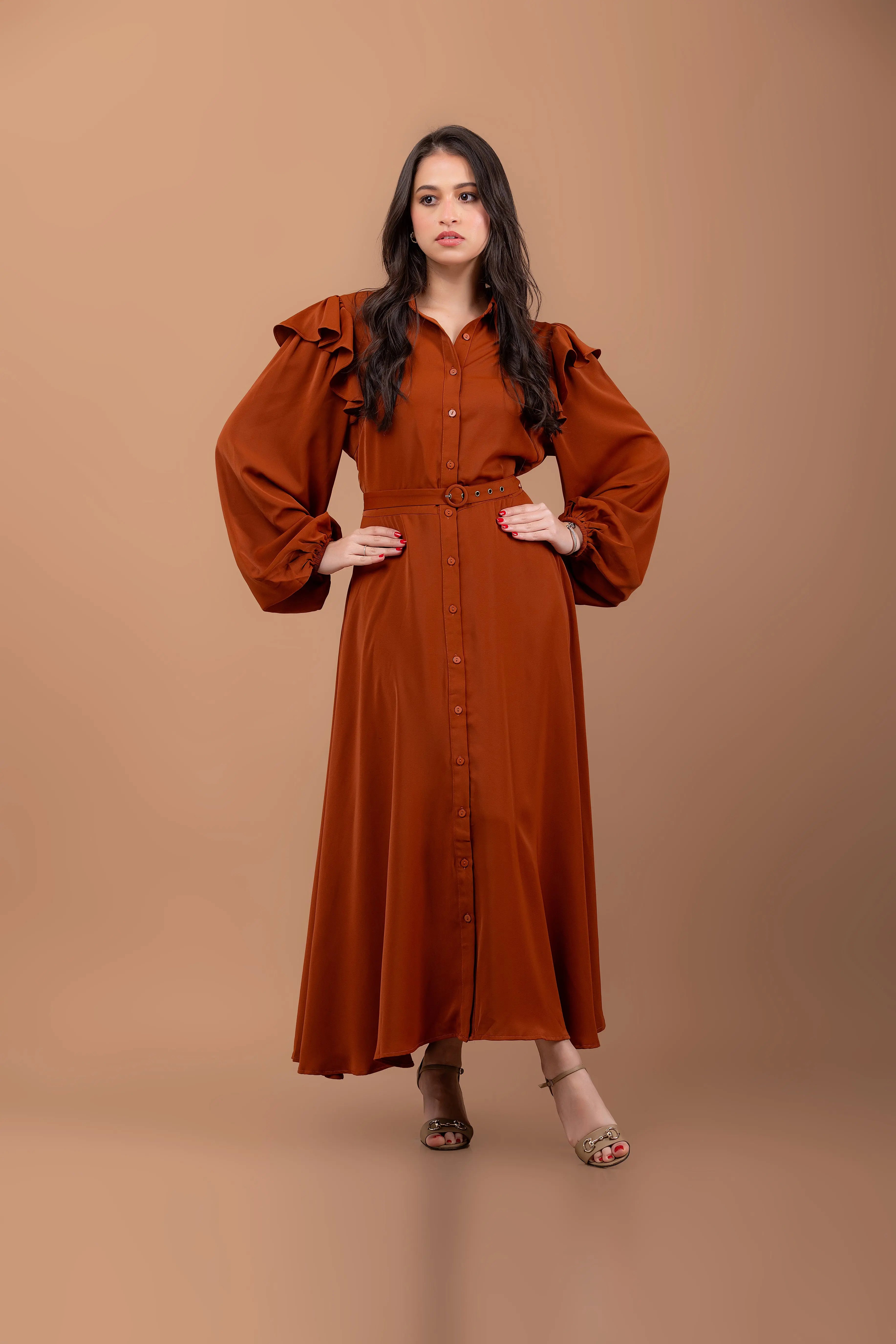Rust Button Down Maxi Dress Fine Modesty  Fine Modesty