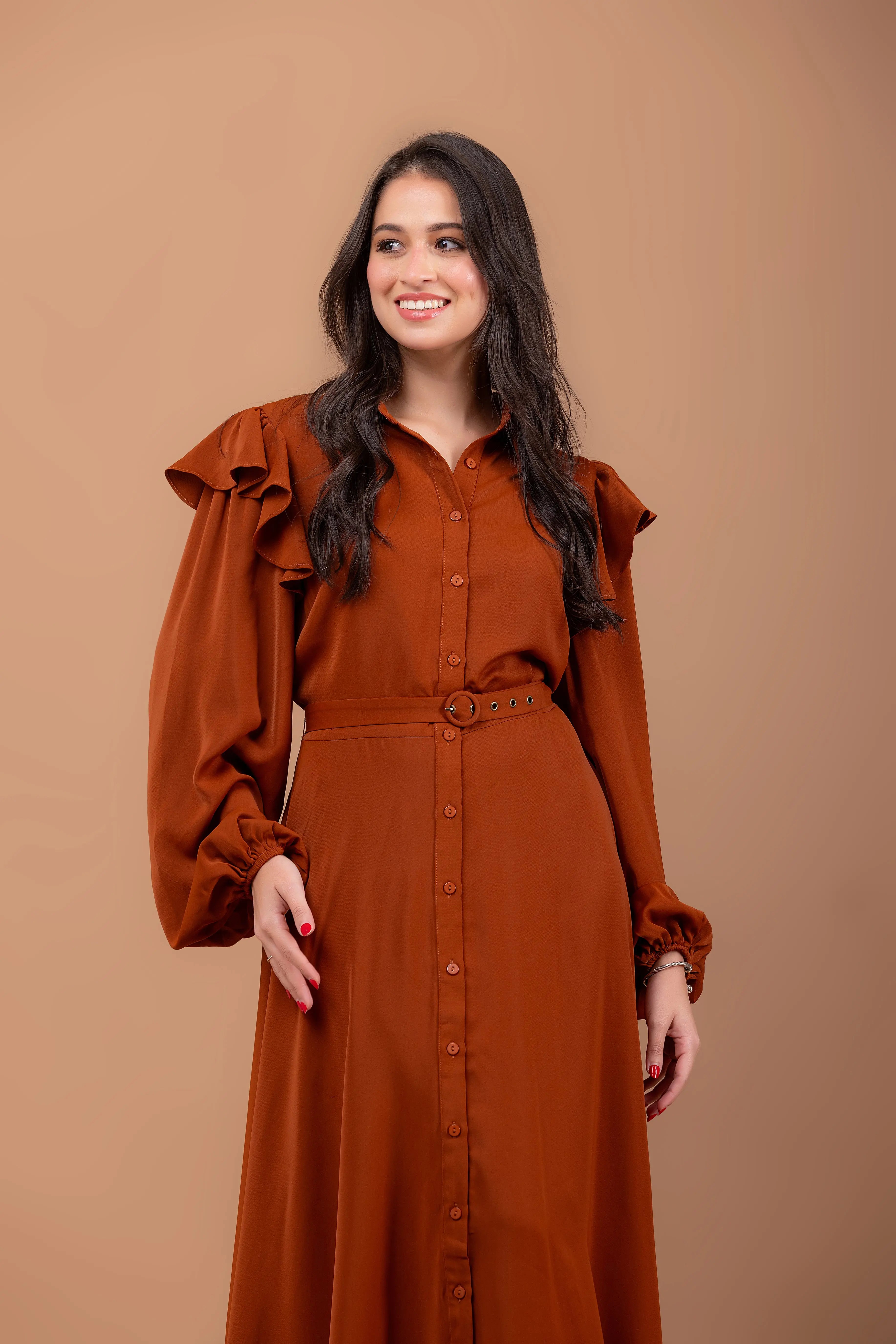 Rust Button Down Maxi Dress Fine Modesty  Fine Modesty