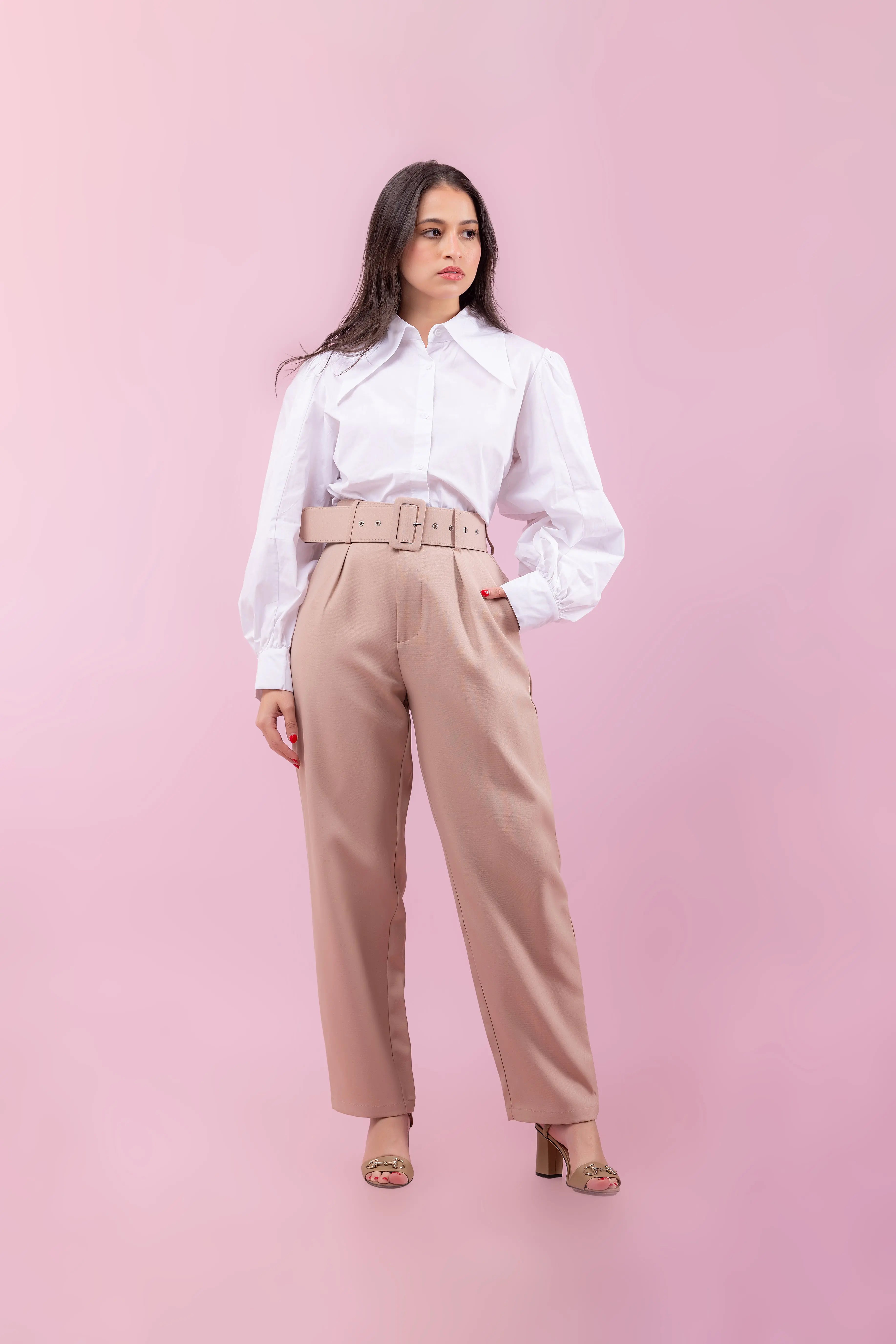 Cream Trousers with darts Fine Modesty  Fine Modesty